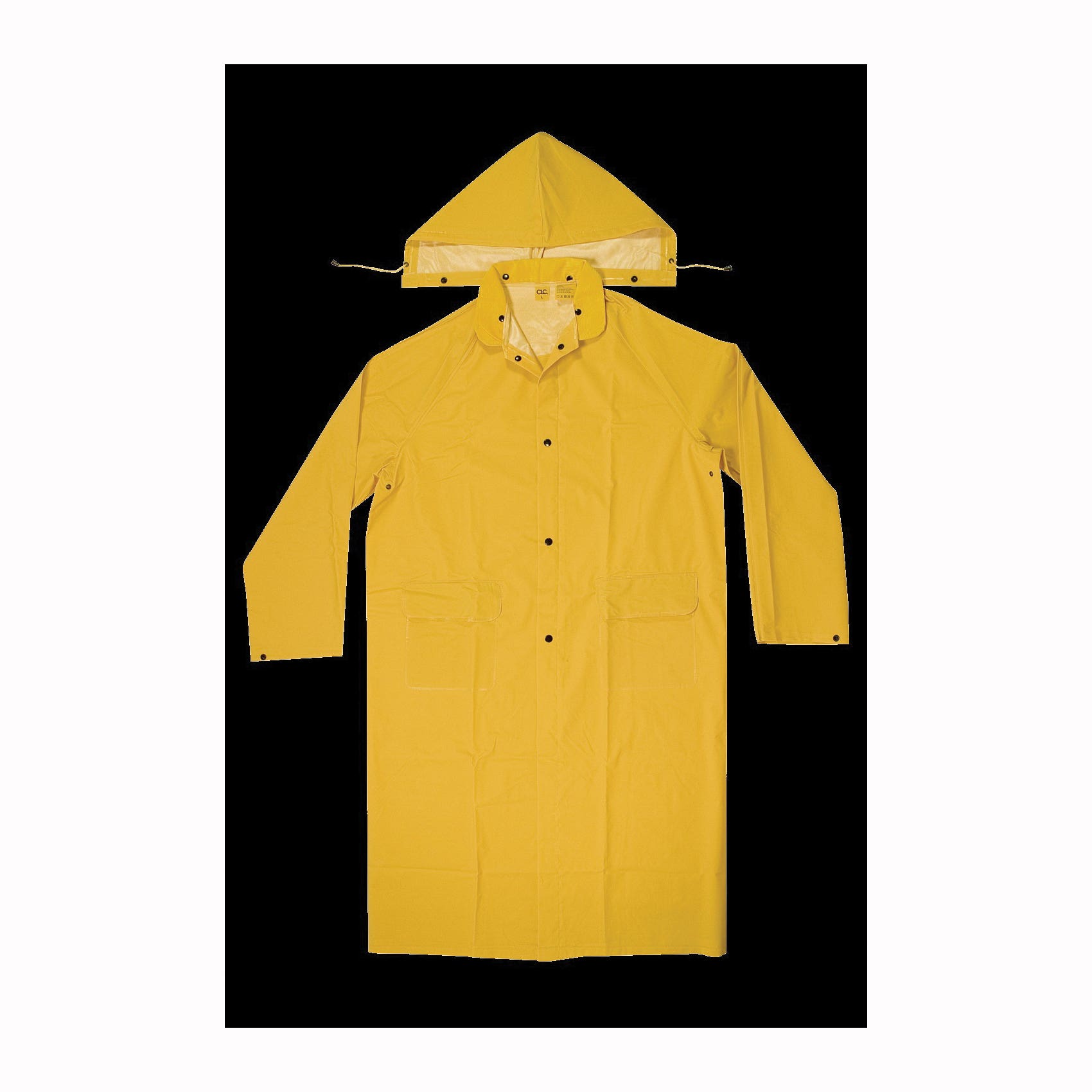 CLC CLIMATE GEAR Series Protective Coat, M, PVC, Yellow, Detachable Collar, Snap Front Closure, 48 in L