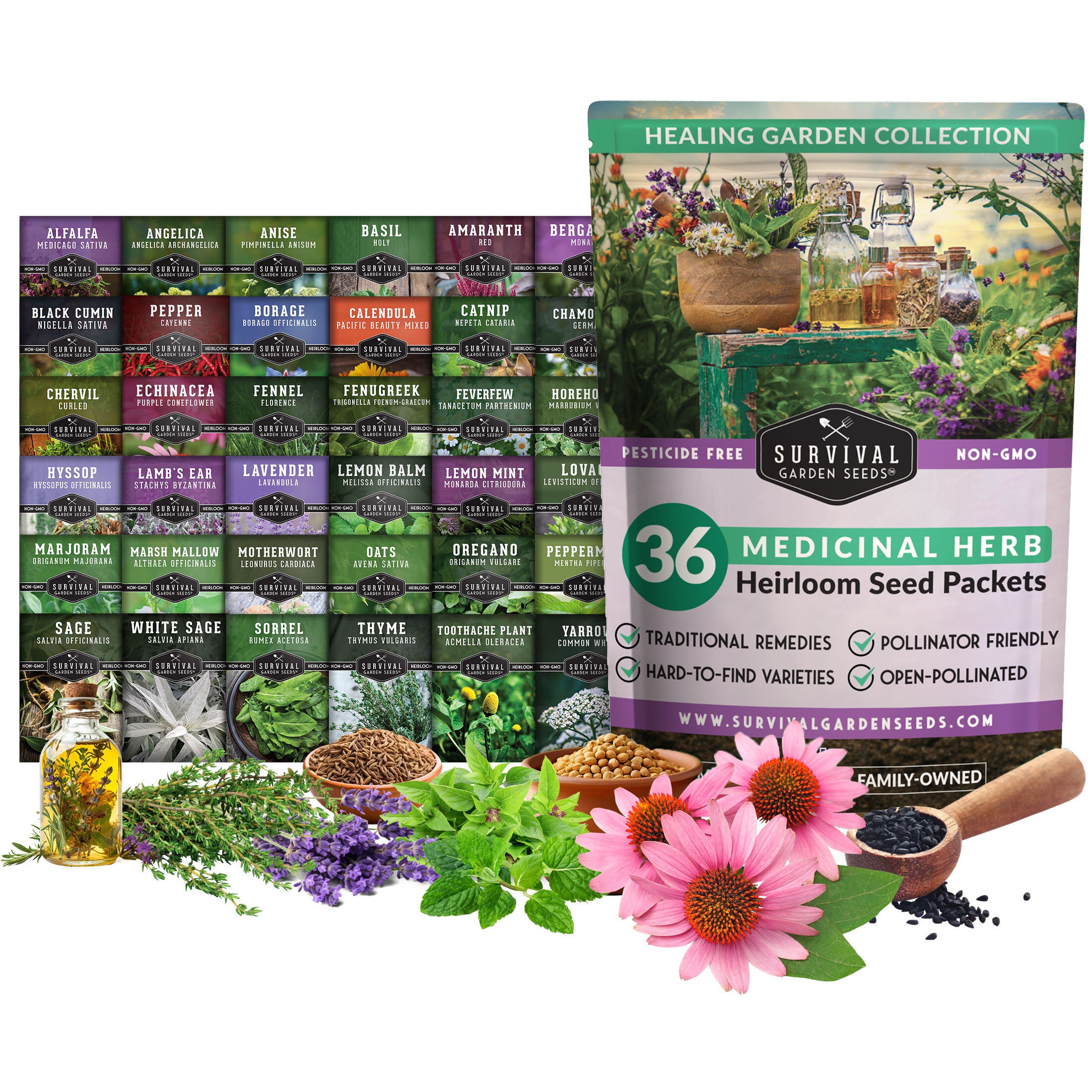 Survival Garden Seeds Medicinal Herb Garden, 36 Heirloom Seed Varieties