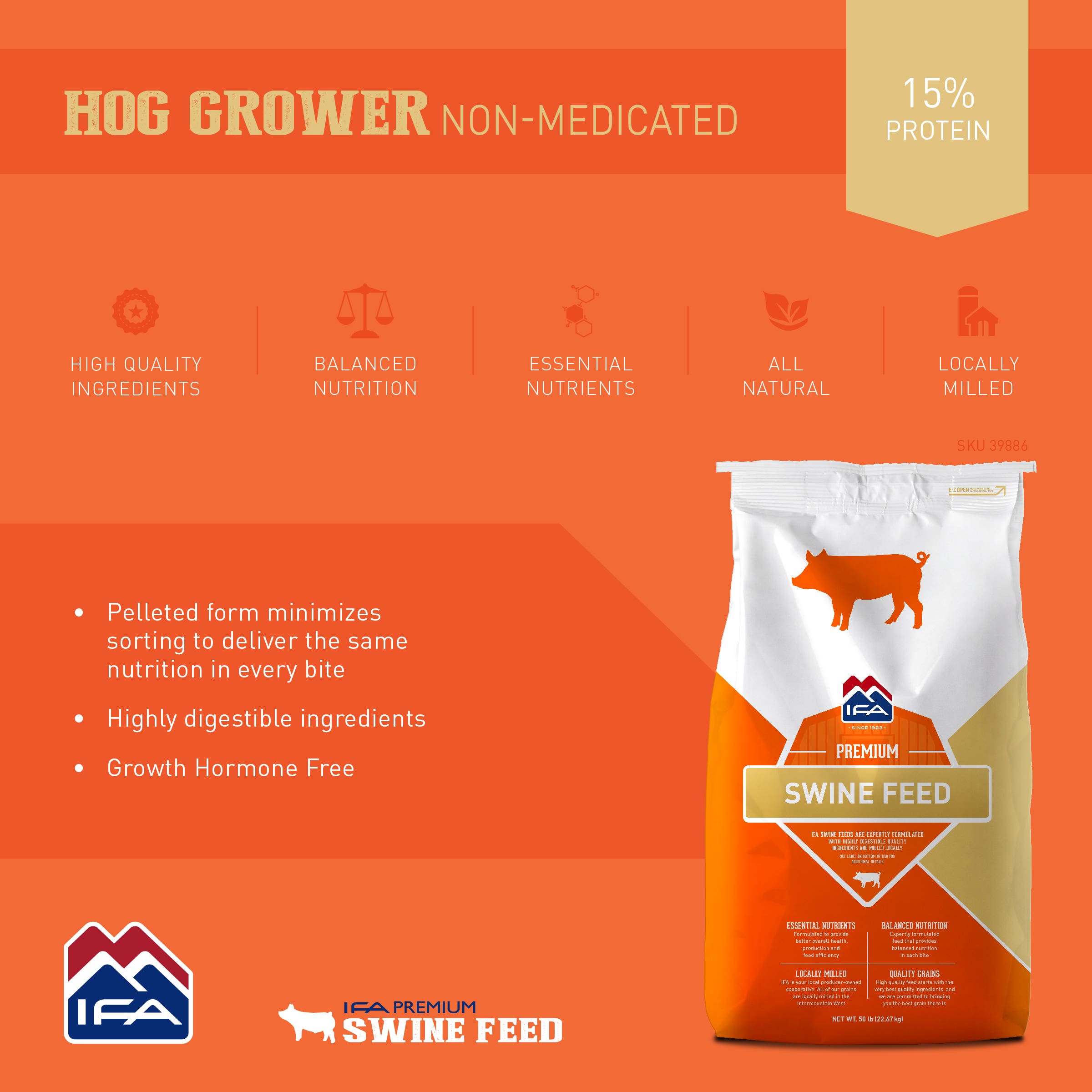 IFA Hog Grower Pellets with 15% Protein, 50 Lb.