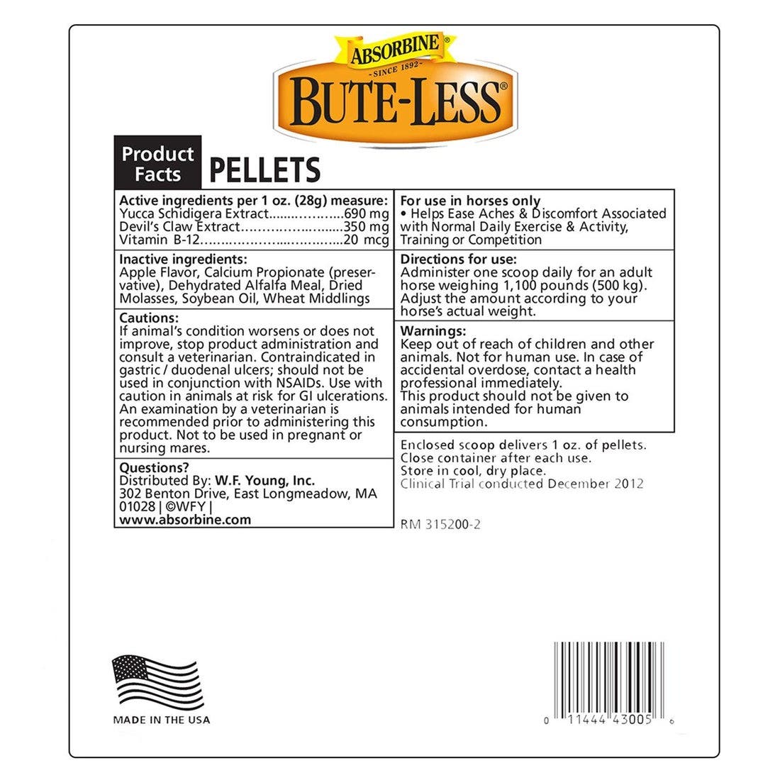 Absorbine Bute-Less Recovery Support Supplement Pellet Apple Flavor 2 lb Bag