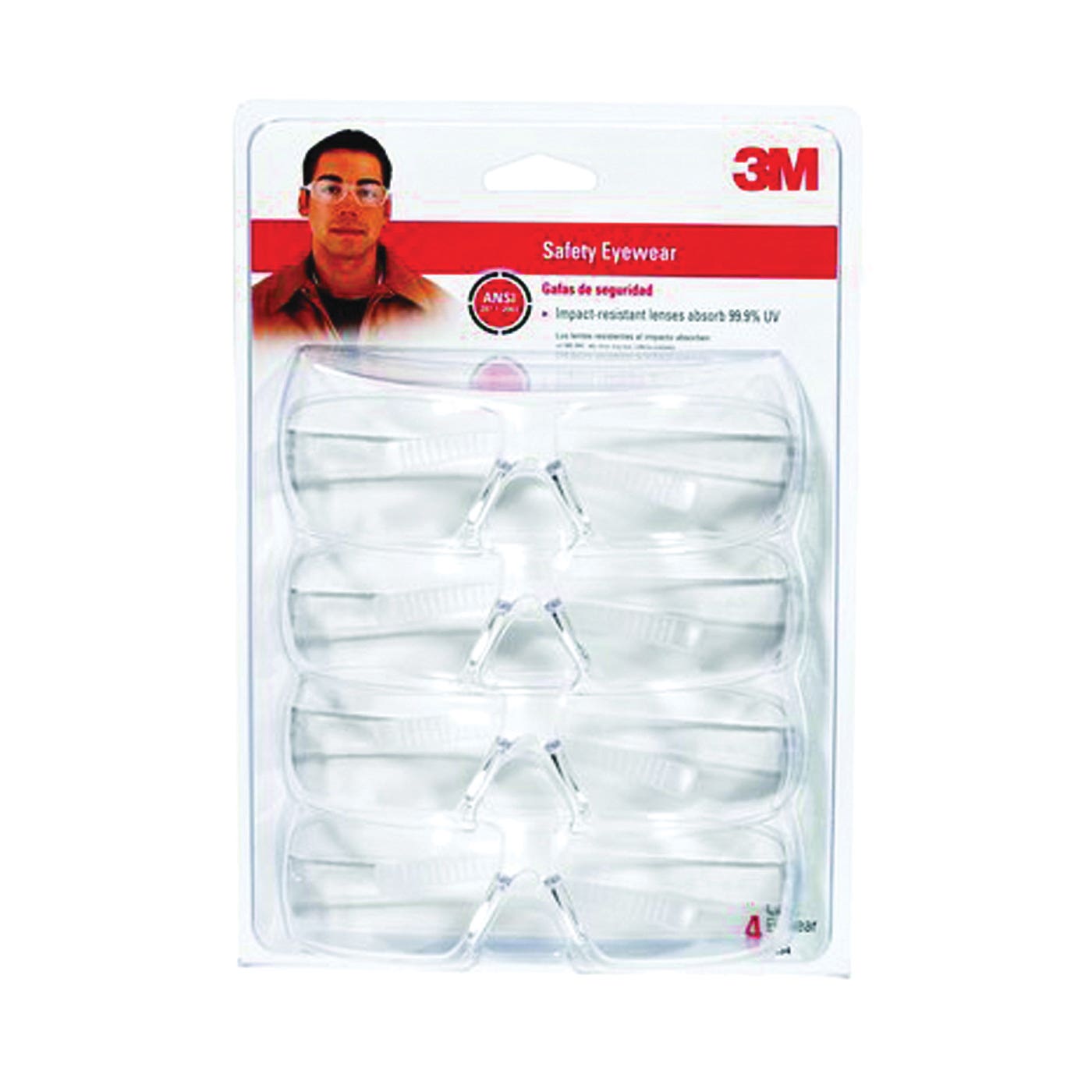 3M Safety Glasses Clear Lens Clear Frame Anti?Scratch Polycarbonate Wraparound