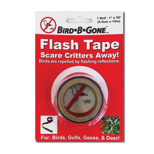 Bird-B-Gone Flash Tape, 50 ft L, 1 in W, Mylar Backing, Red/Silver
