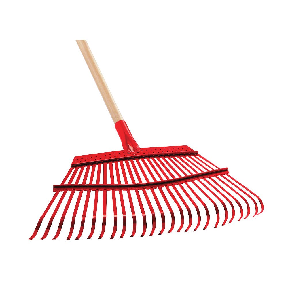 Corona Leaf Rake, Steel Tine, 25-Tine, Wood Handle, 54 in L Handle