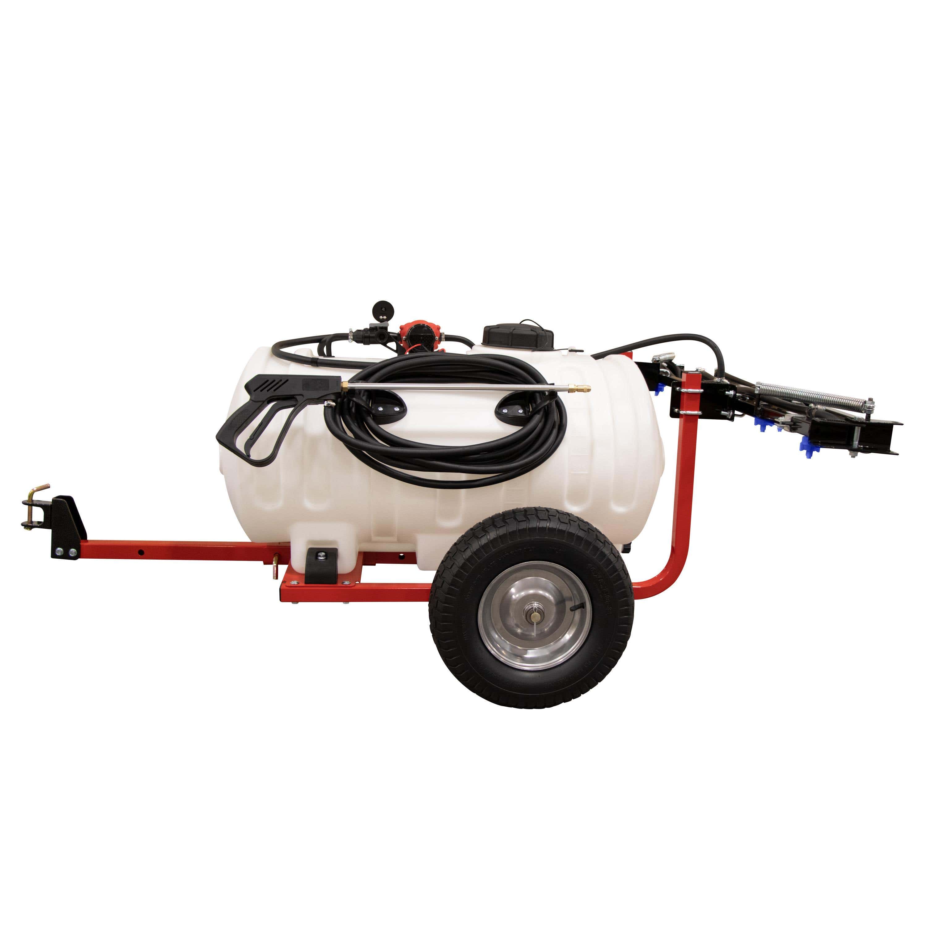 Fimco Lawn and Garden Trailer Sprayer with (7) Nozzle Booms, 46-1/2 in L, 34-3/4 in W, 65 gal, 25 ft L Hose
