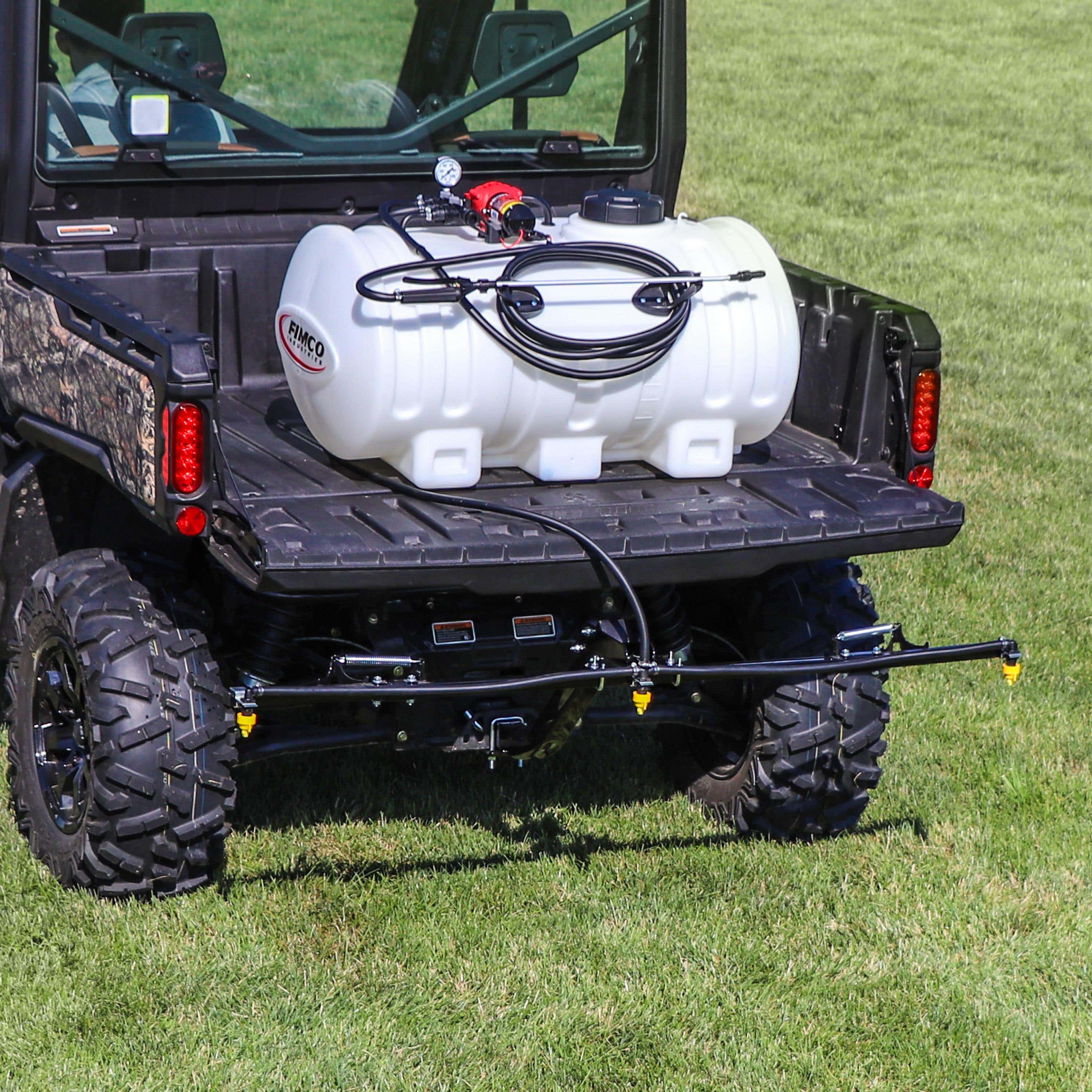 Fimco Sprayer with Pump and (3) Nozzle Booms, 38 in L, 23-3/4 in W, 65 gal, 15 ft L Hose, Polyethylene