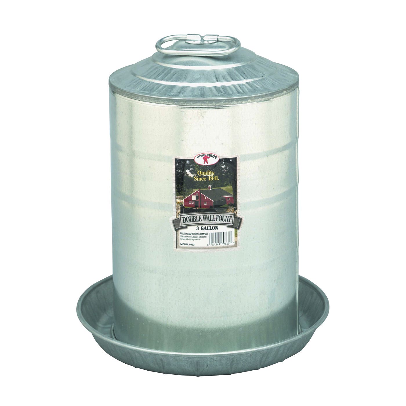 Little Giant Poultry Fount, 3 gal Capacity, Galvanized Steel, Floor, Ground Mounting