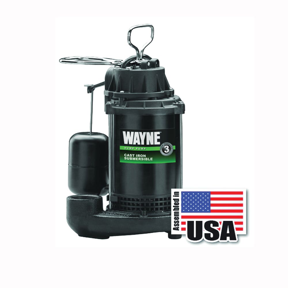 Wayne CDU790 Sump Pump, 1-Phase, 9.5 A, 120 V, 0.33 hp, 1-1/2 in Outlet, 20 ft Max Lift Head, 1200 gph