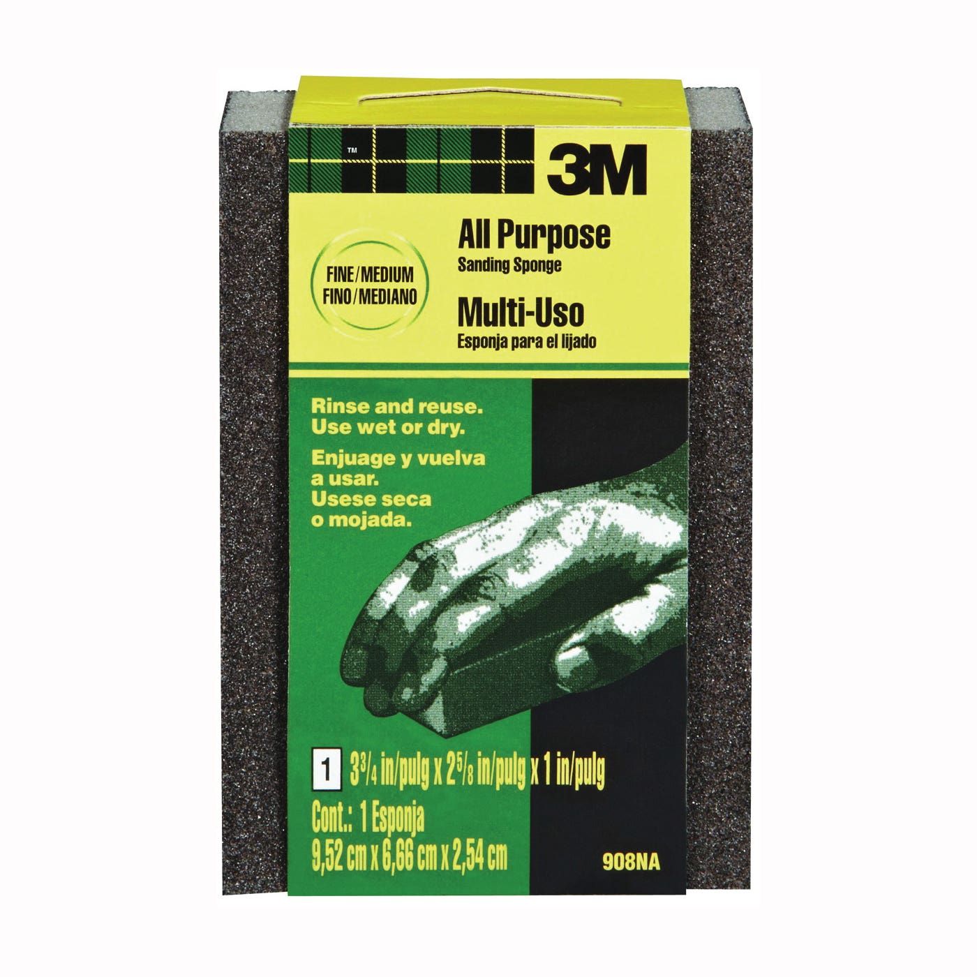 3M Sanding Sponge 3?3/4 in × 2?5/8 in Fine Medium Aluminum Oxide