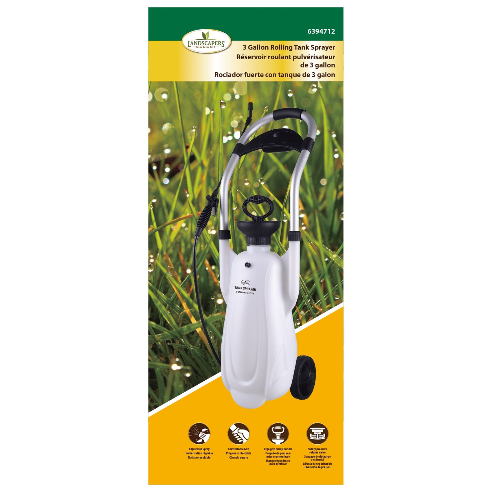 Landscapers Select Compression Sprayer, 3 gal Tank, Polyethylene Tank, 100 in L Hose, White
