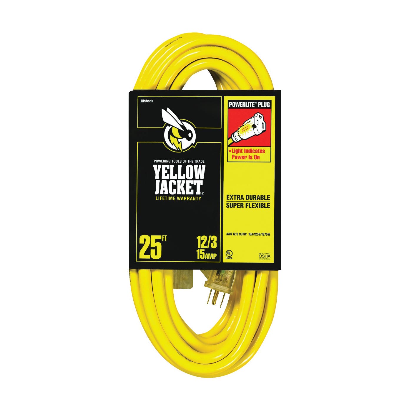 CCI 2883 Extension Cord, 12 AWG Cable, 25 ft L, 15 A, 125 V