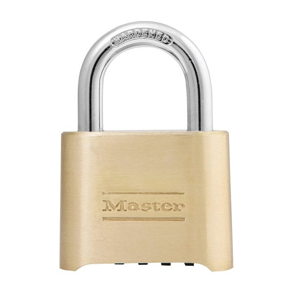 Master Lock 175D Padlock, Resettable Combination Key, 5/16 in Dia Shackle, 1 in H Shackle, Steel Shackle, Brass Body