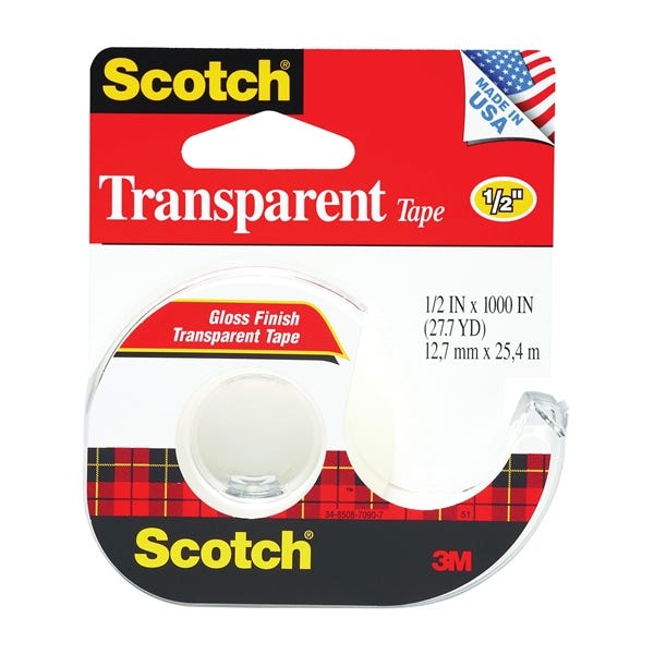 Scotch Transparent Tape 1100 in × 1/2 in Acetate