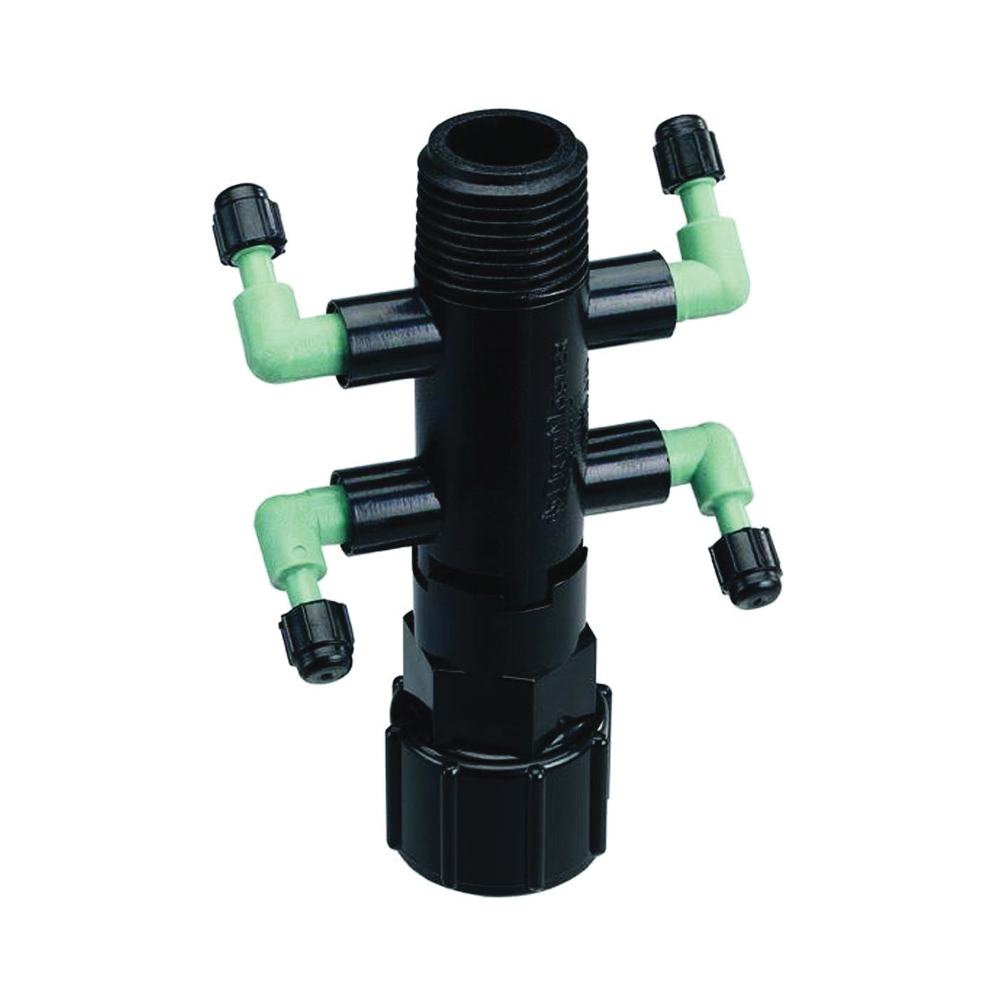 Orbit Manifold, 1/2 x 1/4 in Connection, Thread x Barb, 4 -Port, 1/4 in Tubing, Plastic, Black