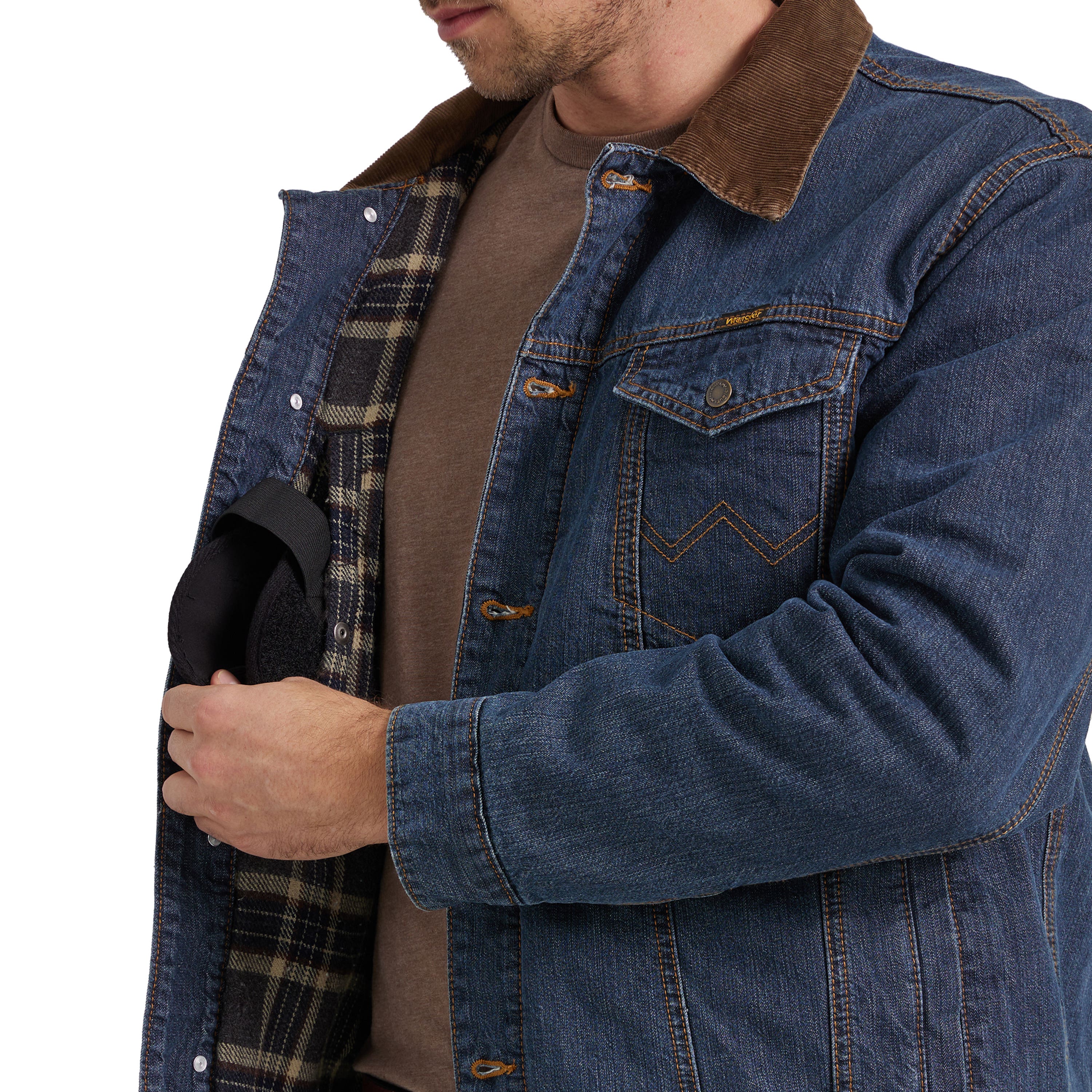 Wrangler Jacket, L, Cotton, Charcoal/Denim, Spread Collar, Tall