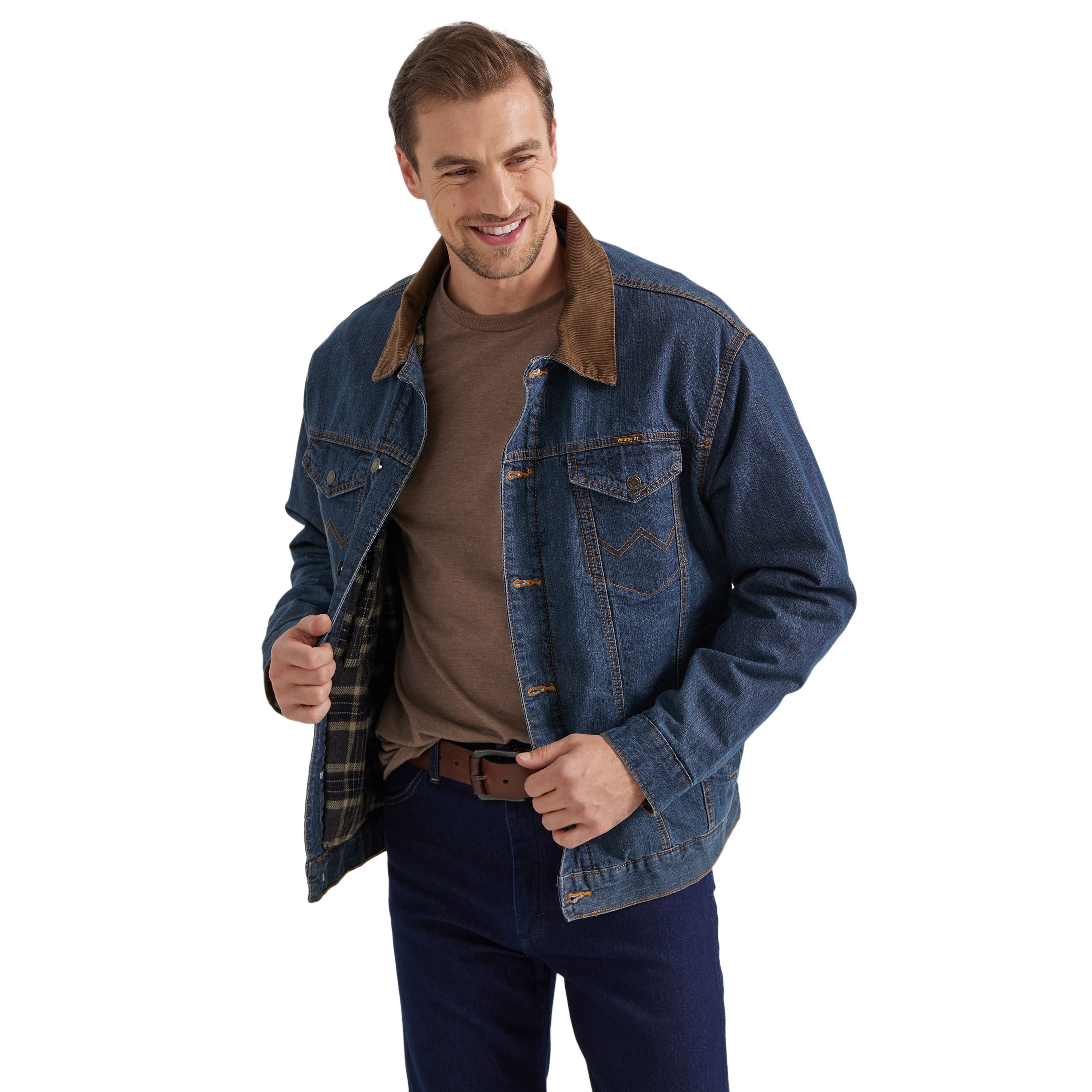 Wrangler Jacket, L, Cotton, Charcoal/Denim, Spread Collar, Tall