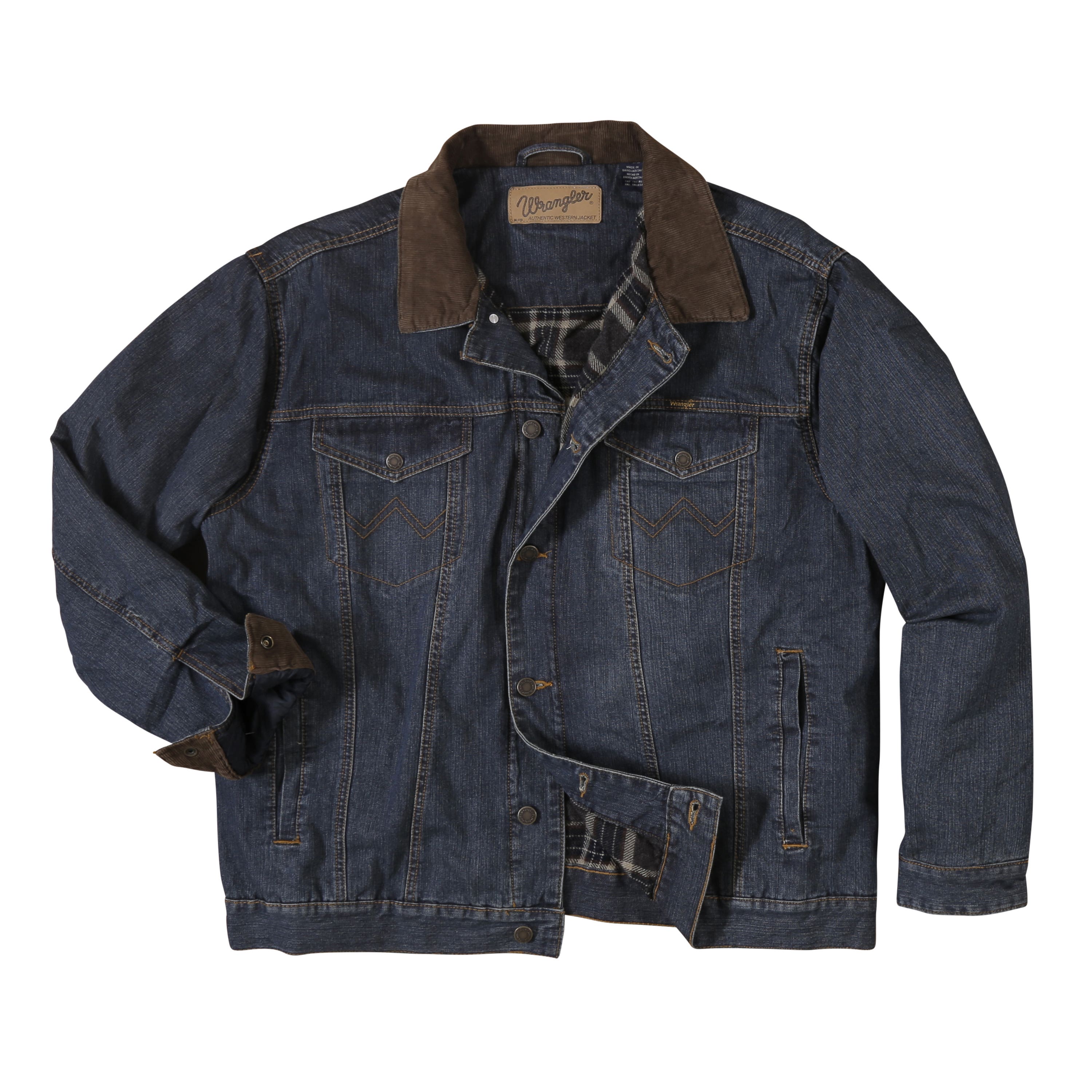 Wrangler Jacket, L, Cotton, Charcoal/Denim, Spread Collar, Tall