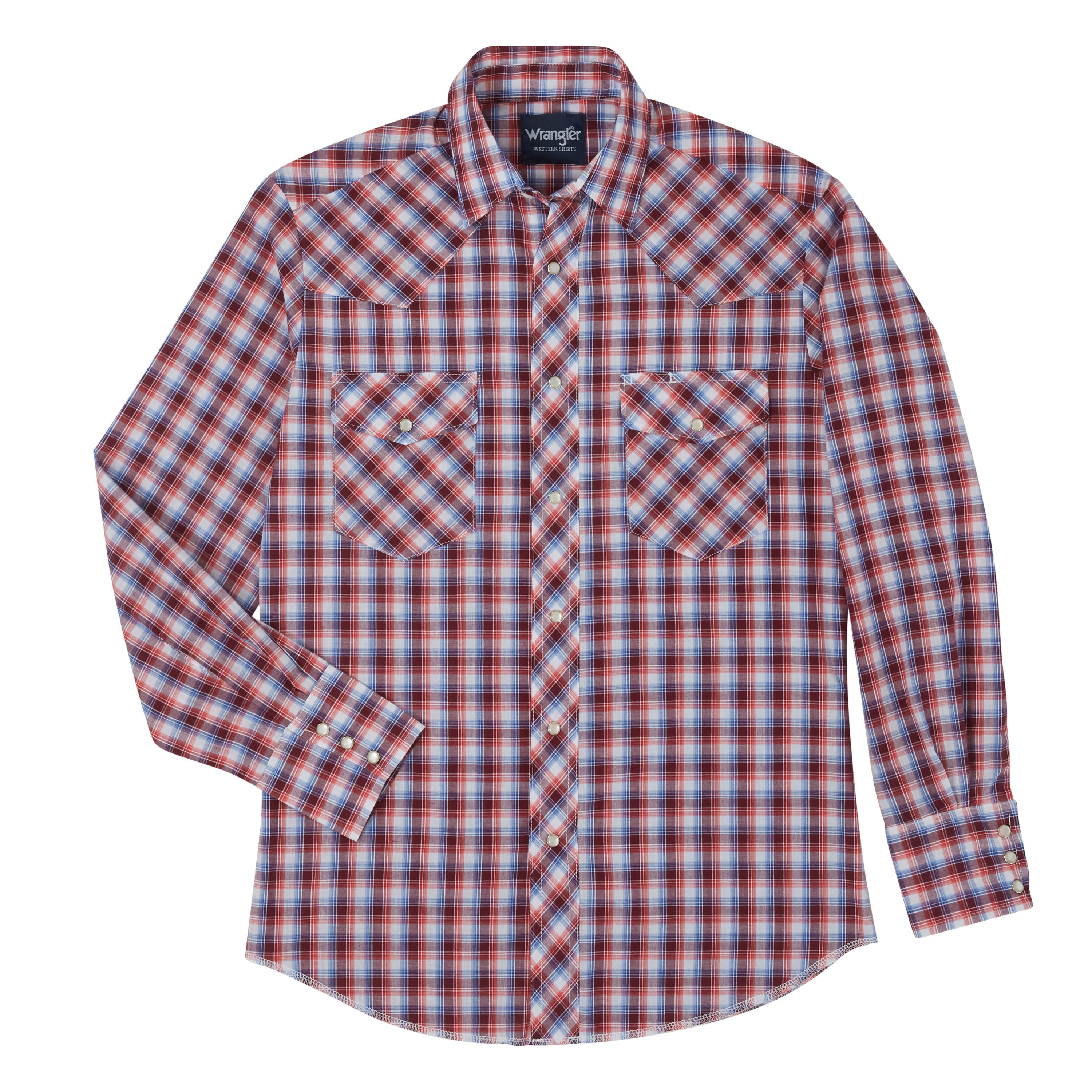 Wrangler Western Shirt, M, Regular, Cotton/Polyester, Assorted, Plaid Print/Pattern, Spread Collar