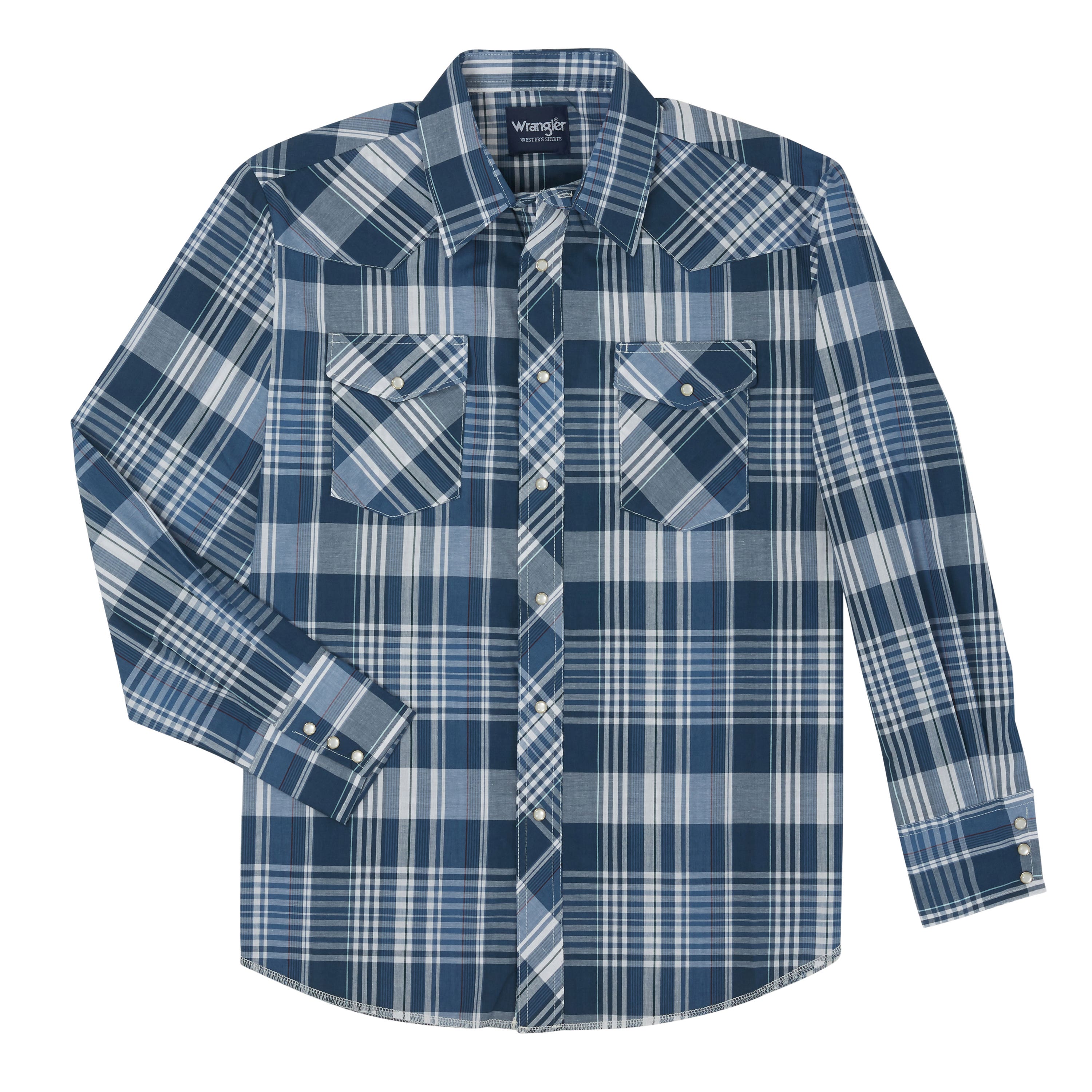 Wrangler Western Shirt, XL, Regular, Cotton/Polyester, Assorted, Plaid Print/Pattern, Spread Collar