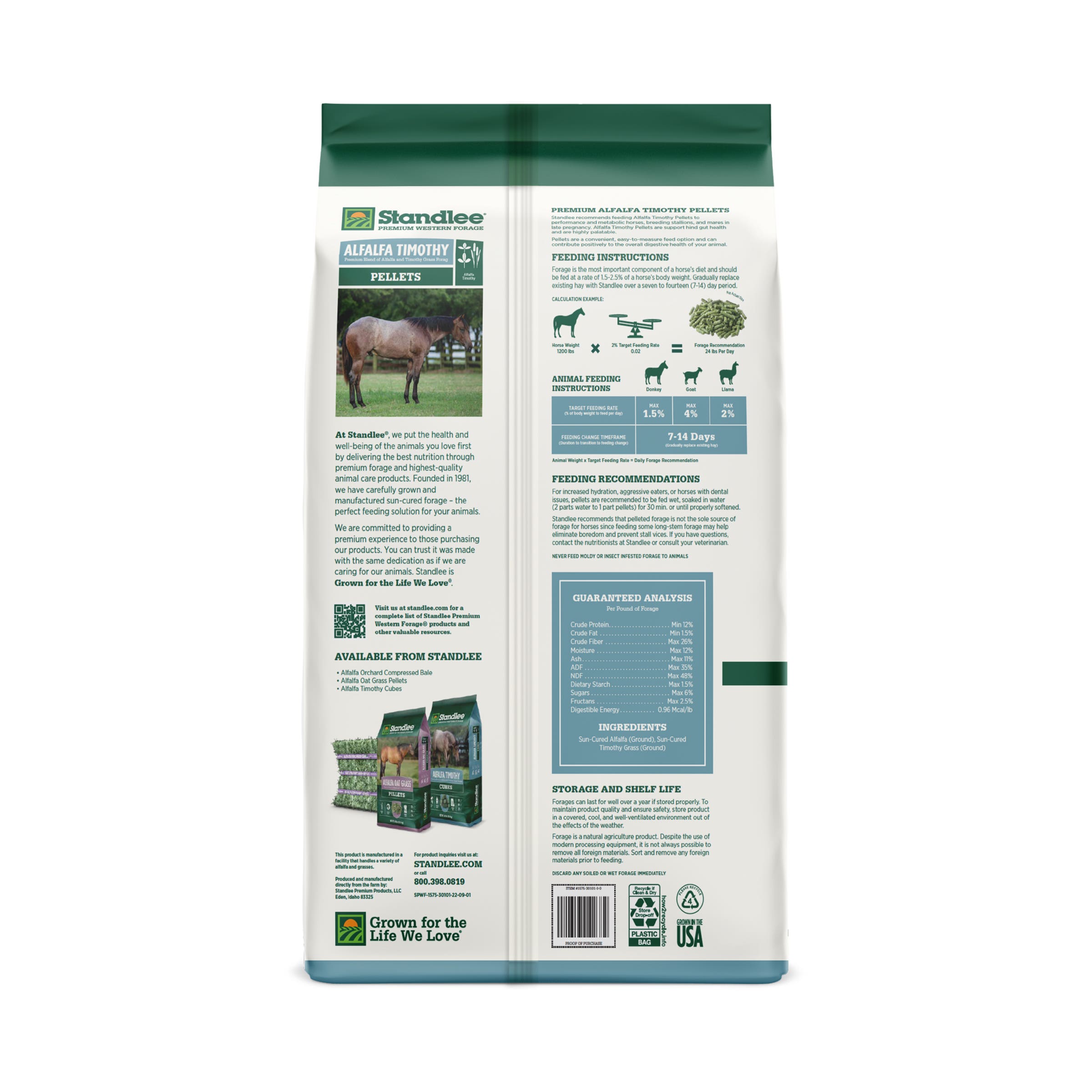 STANDLEE Alfalfa Timothy Grass Pellets, Premium Forage, 40 Lb. Bag