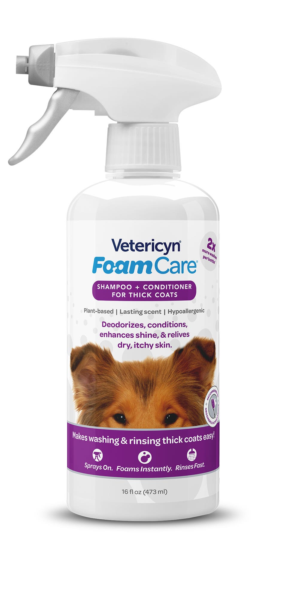 Vetericyn FoamCare High-Density Hair Shampoo, Liquid, Clear, Mild Herbal, 16 oz