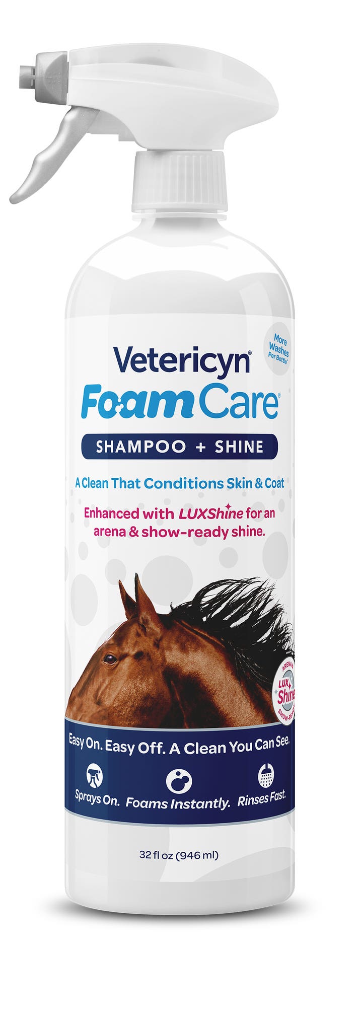 Vetericyn FoamCare Equine Shampoo with LuxShine, 32 oz