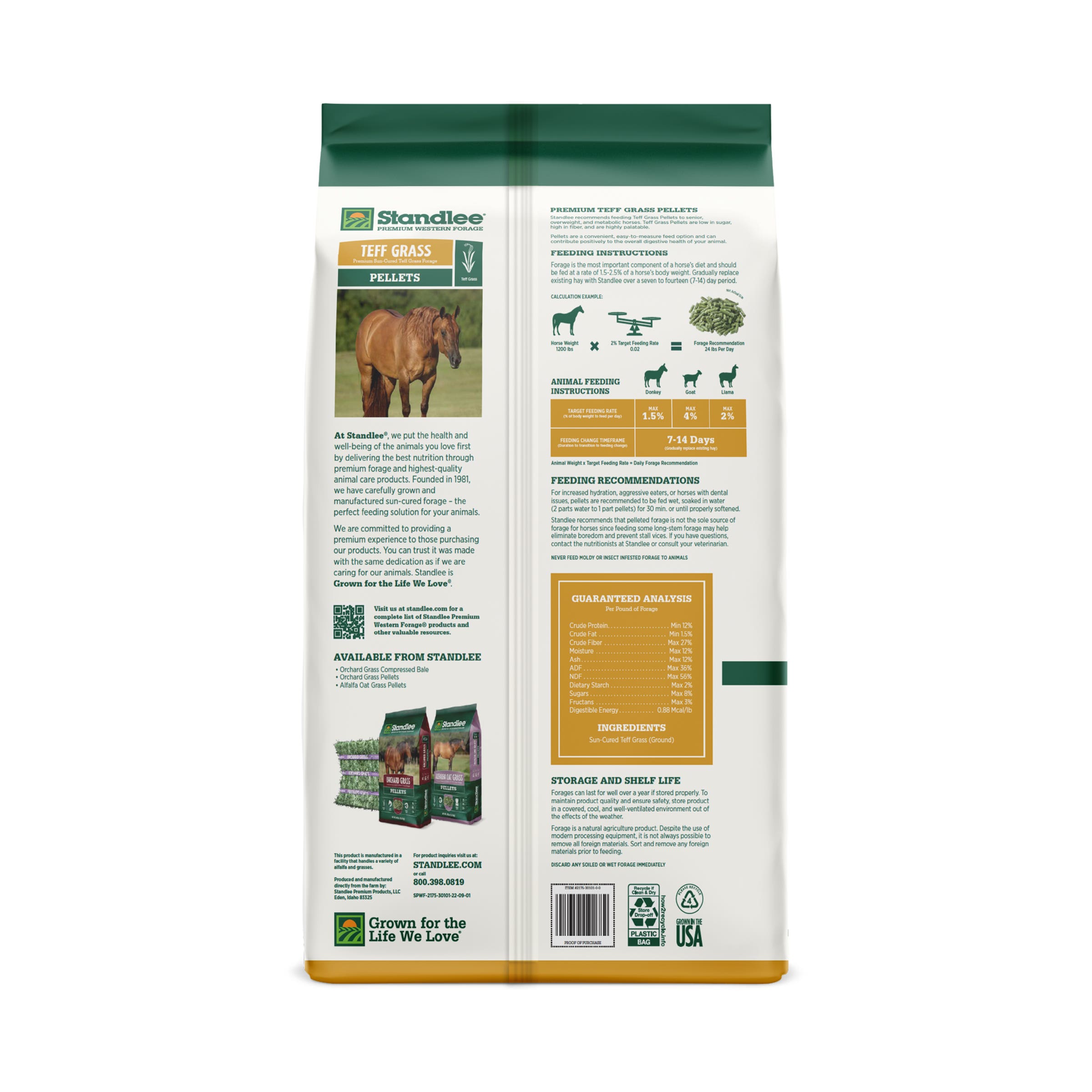 STANDLEE Teff Grass Pellets, 40 Lb.