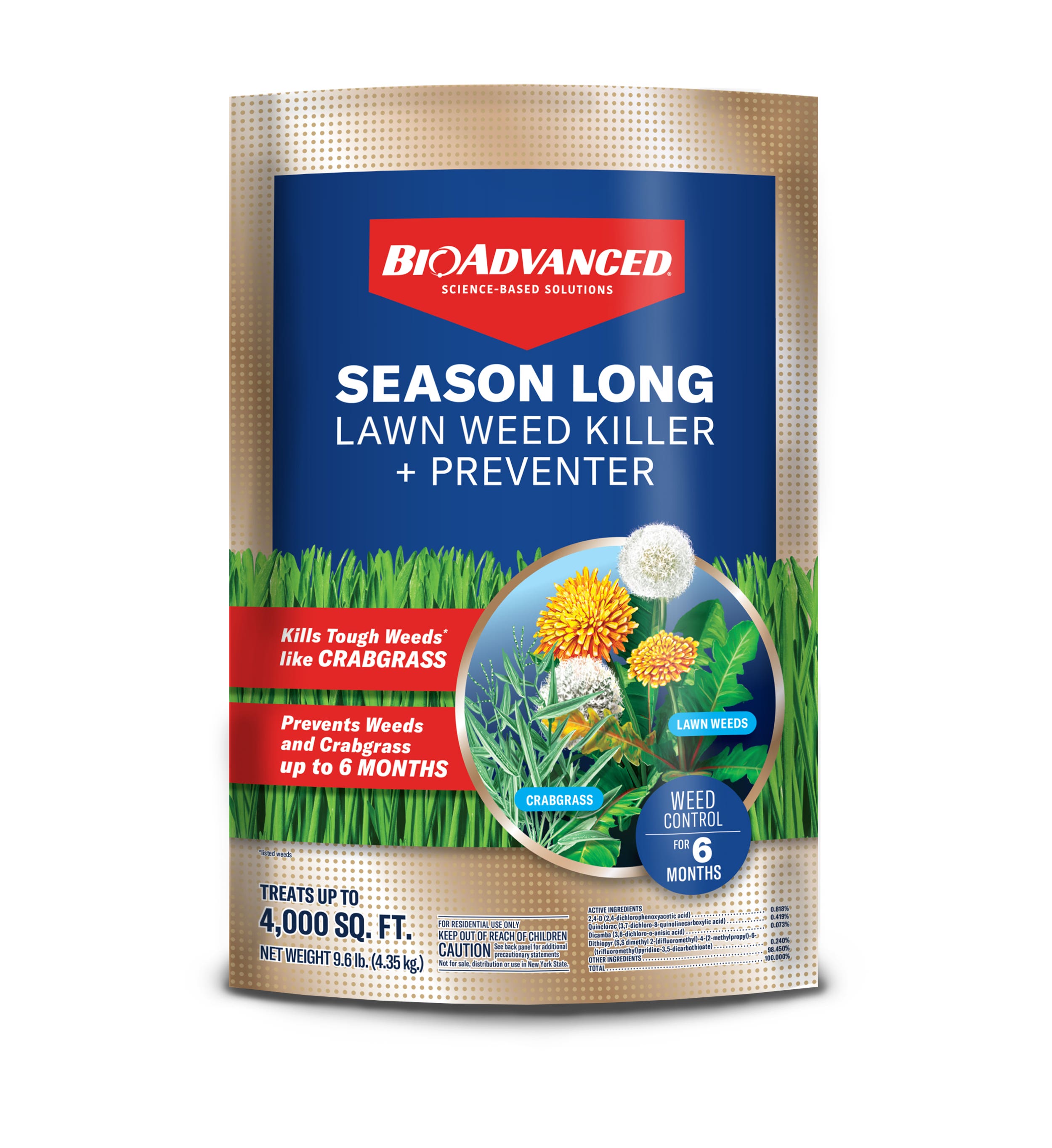 BioAdvanced Season Long Weed Killer Plus Preventer for Northern Lawns, Granules, 9.6 LB