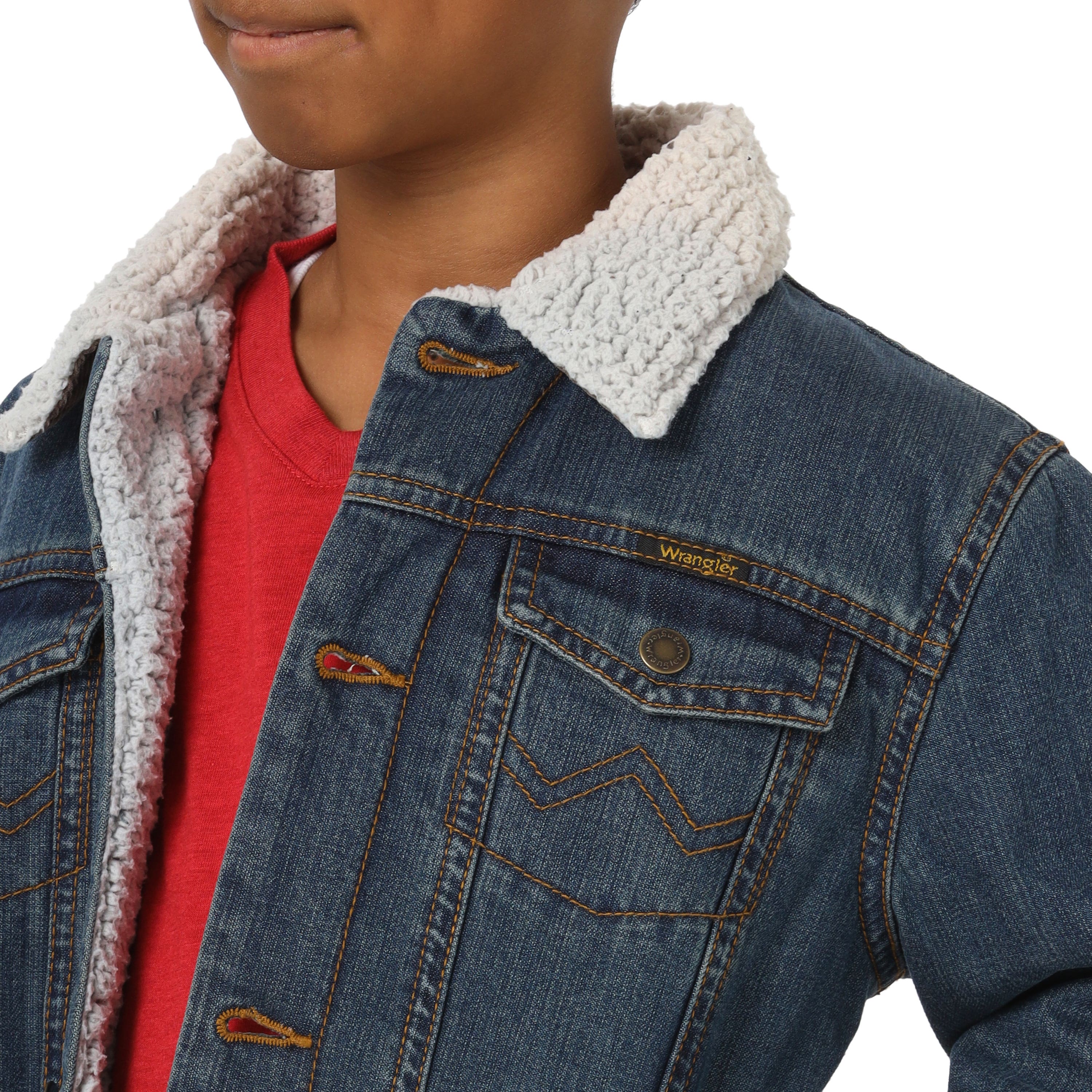 Wrangler Jacket, Boy's, M, Cotton, Rustic Blue, Spread Collar, Button Closure
