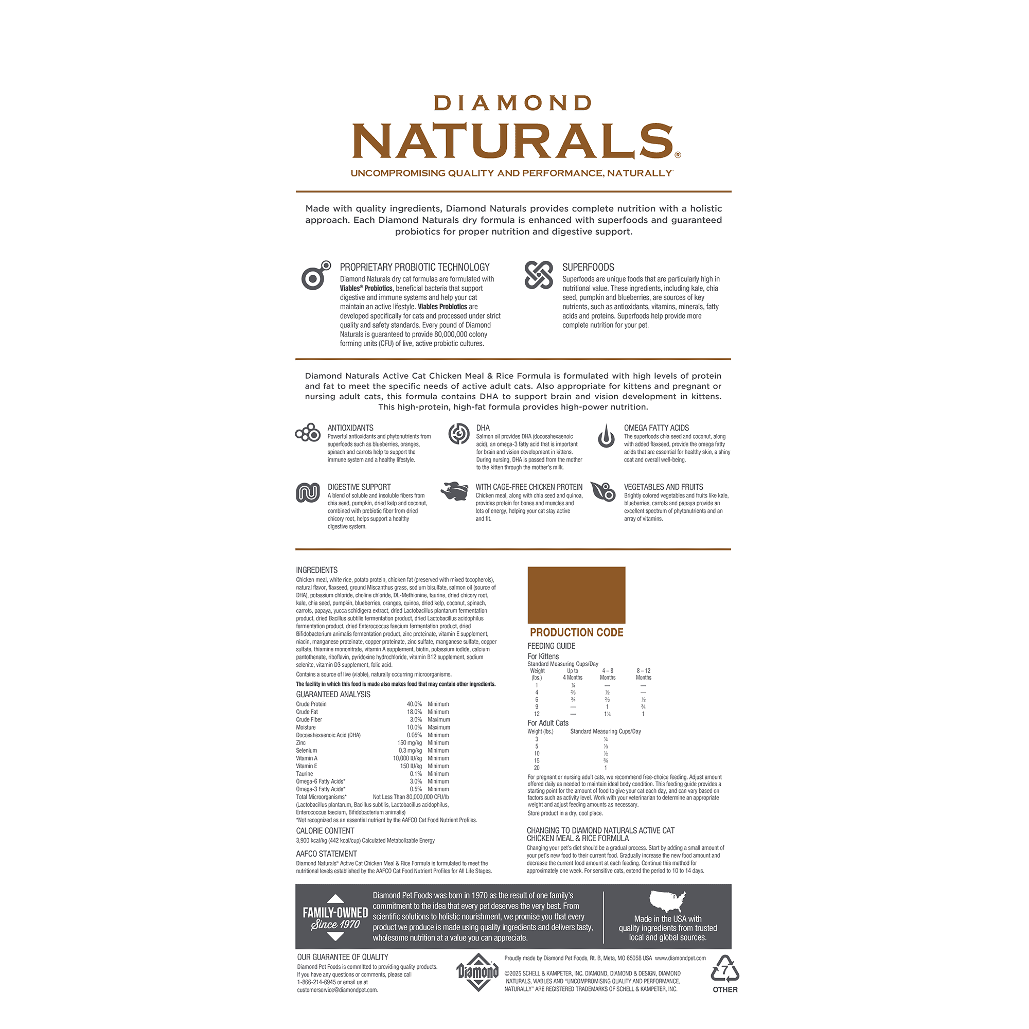Diamond Naturals Active Cat Chicken Meal & Rice Formula, 6 lb bag