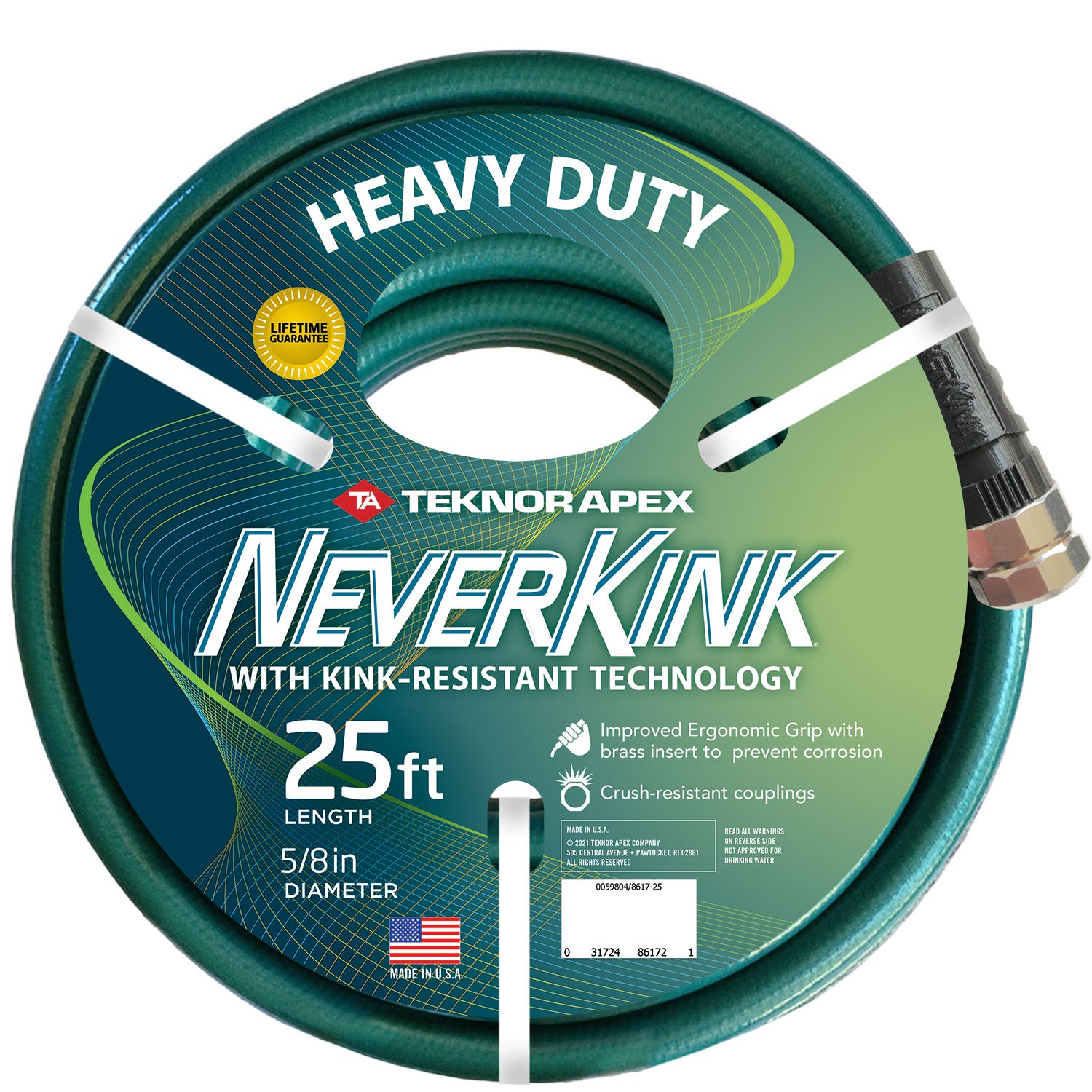 Neverkink Heavy-Duty Garden Hose, 5/8 in, 25 ft L