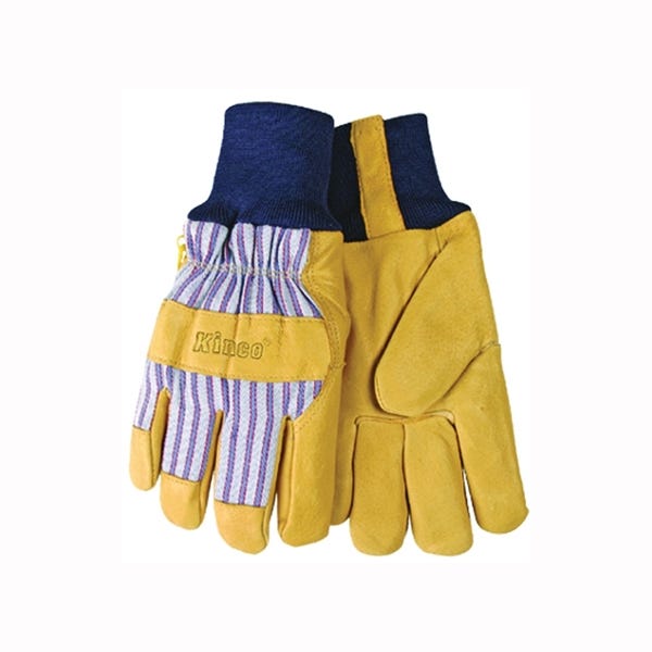 Heatkeep 1927KW-L Protective Gloves, Men's, L, Wing Thumb, Knit Wrist Cuff, Blue/Tan