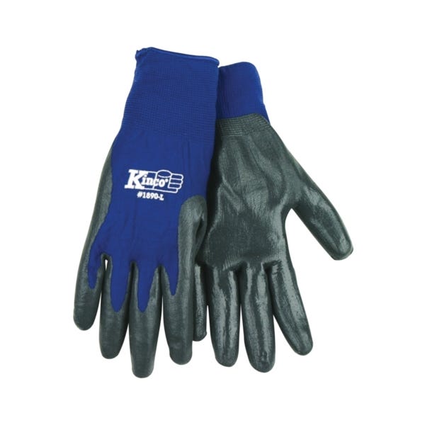 Kinco 1890-XL High-Dexterity Work Gloves, Men's, XL, Knit Wrist Cuff, Nitrile Coating, Nylon Glove, Gray/Navy Blue