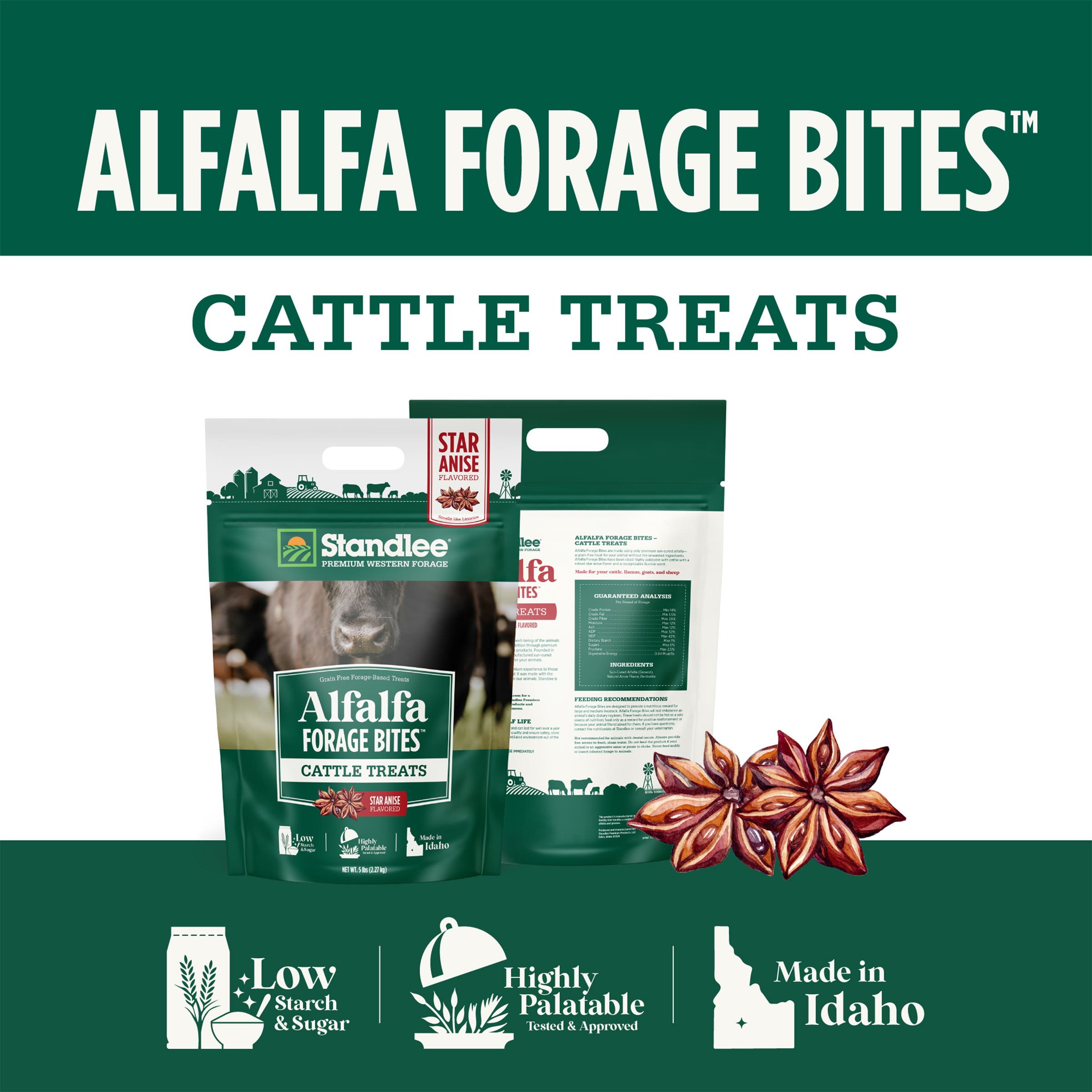STANDLEE Alfalfa Forage Bites Cattle Treats, Star Anise Flavored