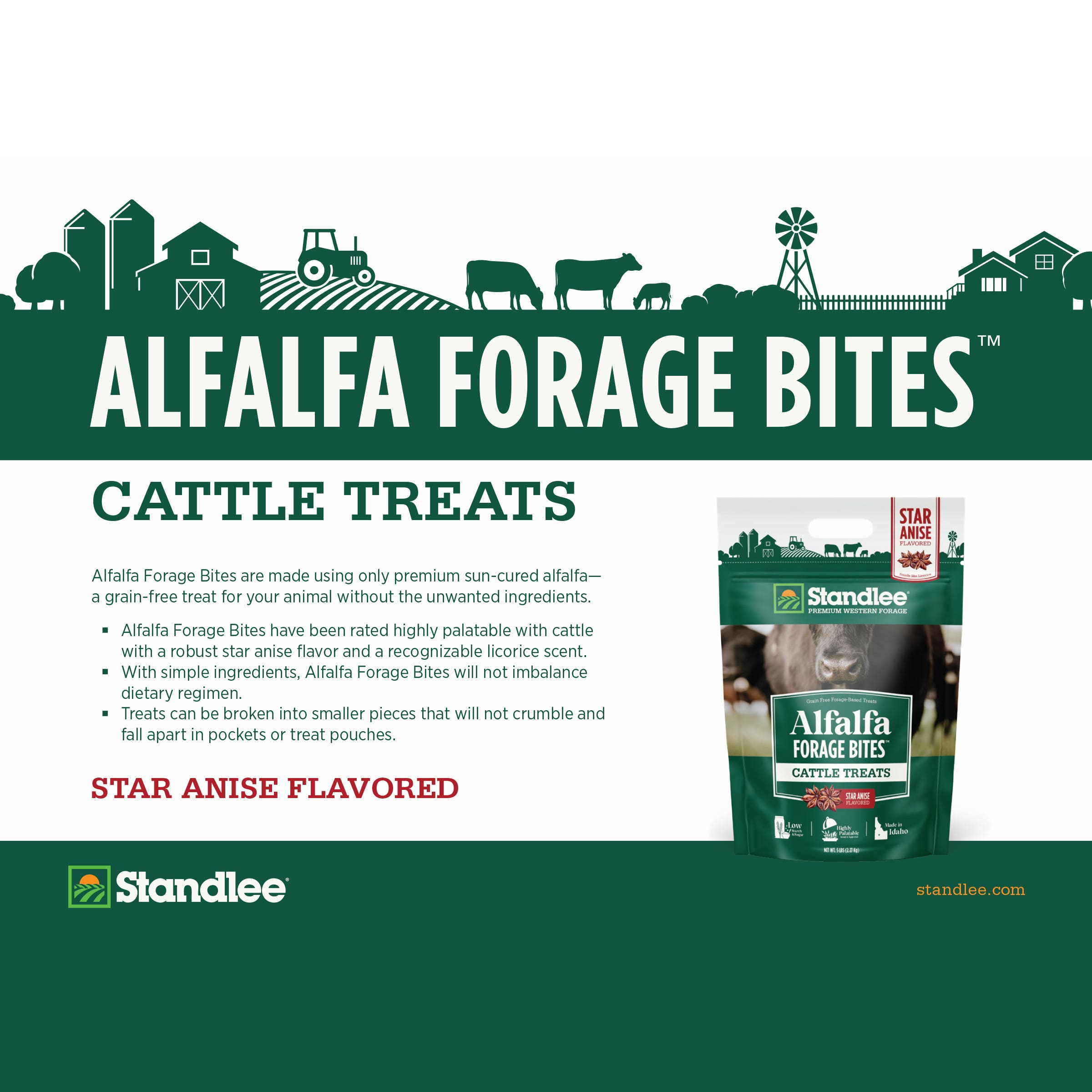 STANDLEE Alfalfa Forage Bites Cattle Treats, Star Anise Flavored