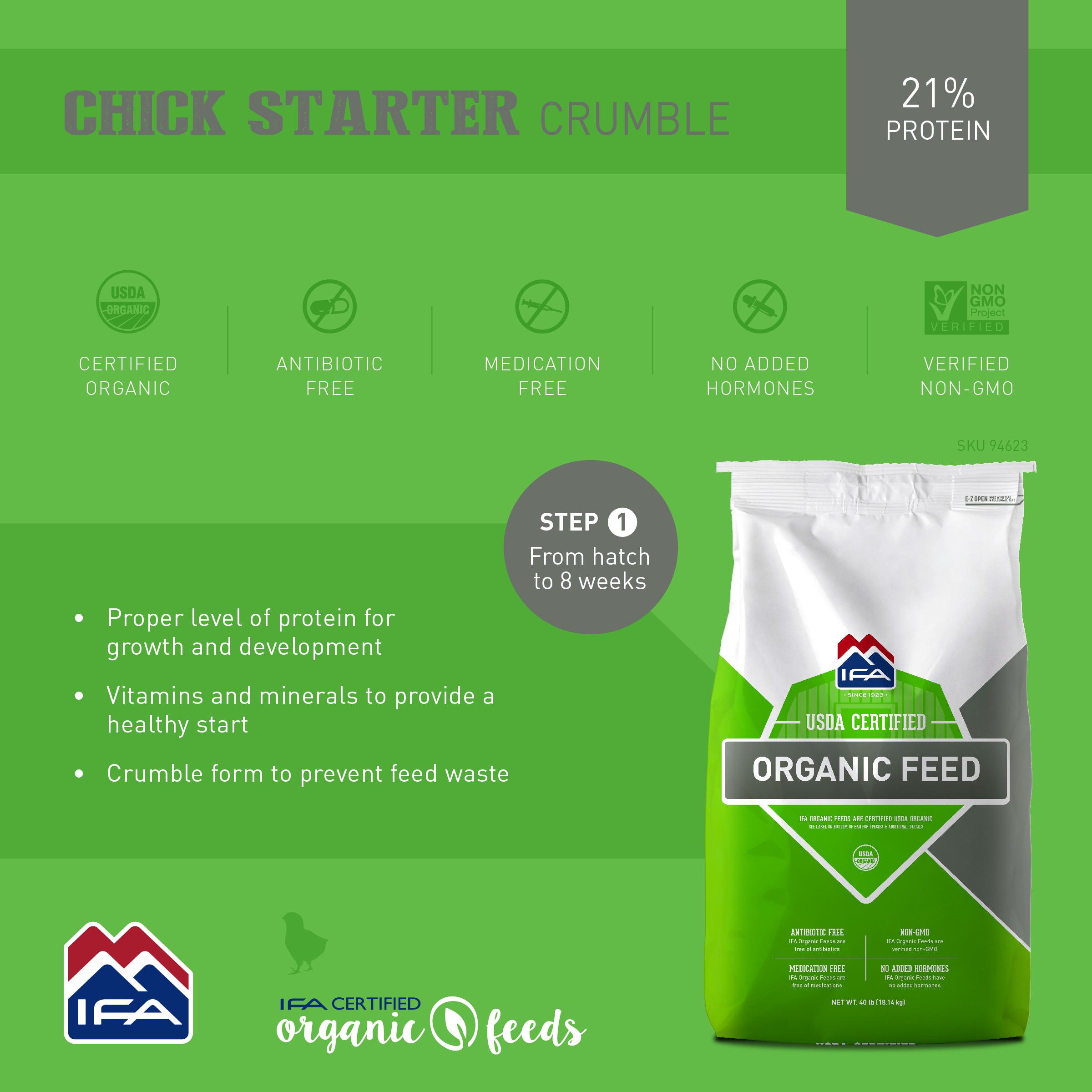 IFA Organic 21% Chick Starter Crumble, 40 Lb. Bag