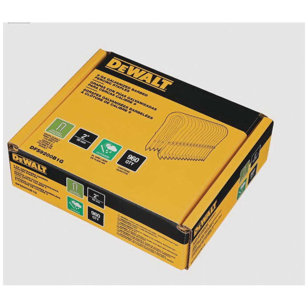 DEWALT DFS9200B1G Series Barbed Fence Staple, 2 in L, Aluminum/Zinc, 9 ga Wire, 9 ga Gauge, Galvanized Steel, 960/PK