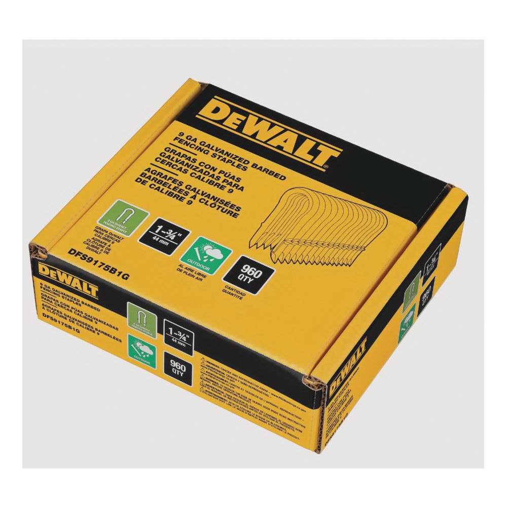 DEWALT DFS9175B1G Series Barbed Fence Staple, 1-3/4 in L, Aluminum/Zinc, 9 ga Wire, 9 ga Gauge, Galvanized Steel, 960/PK