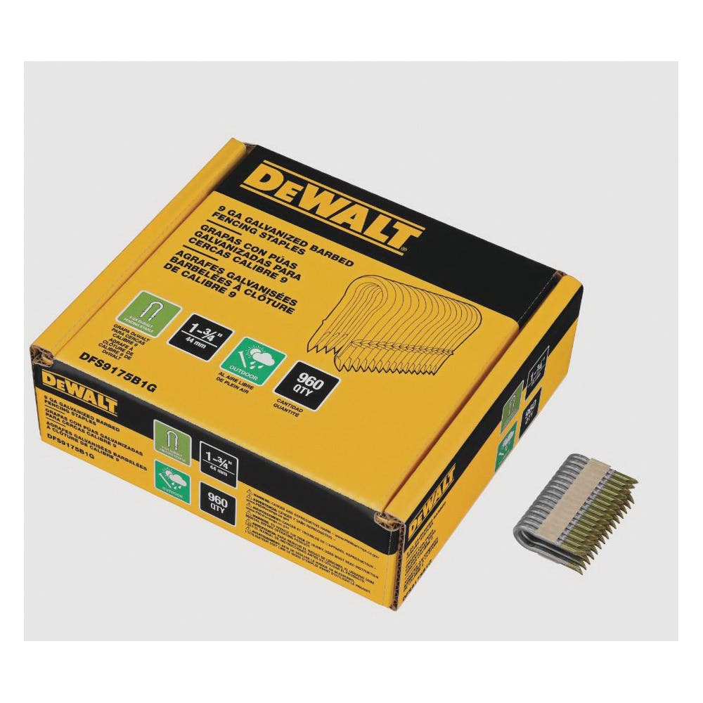 DEWALT DFS9175B1G Series Barbed Fence Staple, 1-3/4 in L, Aluminum/Zinc, 9 ga Wire, 9 ga Gauge, Galvanized Steel, 960/PK