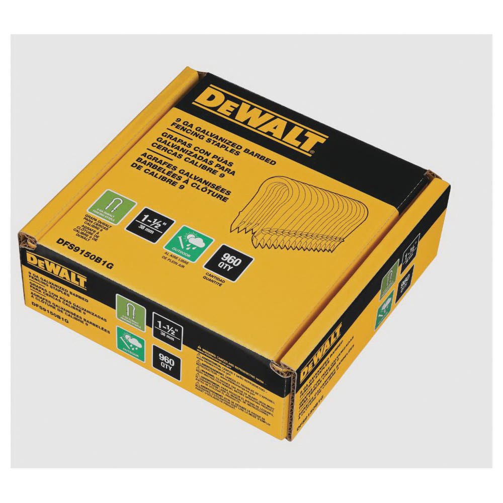 DEWALT DFS9150B1G Series Barbed Fence Staple, 1-1/2 in L, Aluminum/Zinc, 9 ga Wire, 9 ga Gauge, Galvanized Steel, 960/PK