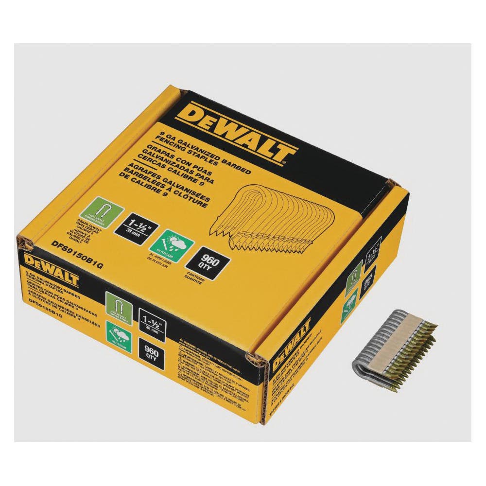DEWALT DFS9150B1G Series Barbed Fence Staple, 1-1/2 in L, Aluminum/Zinc, 9 ga Wire, 9 ga Gauge, Galvanized Steel, 960/PK
