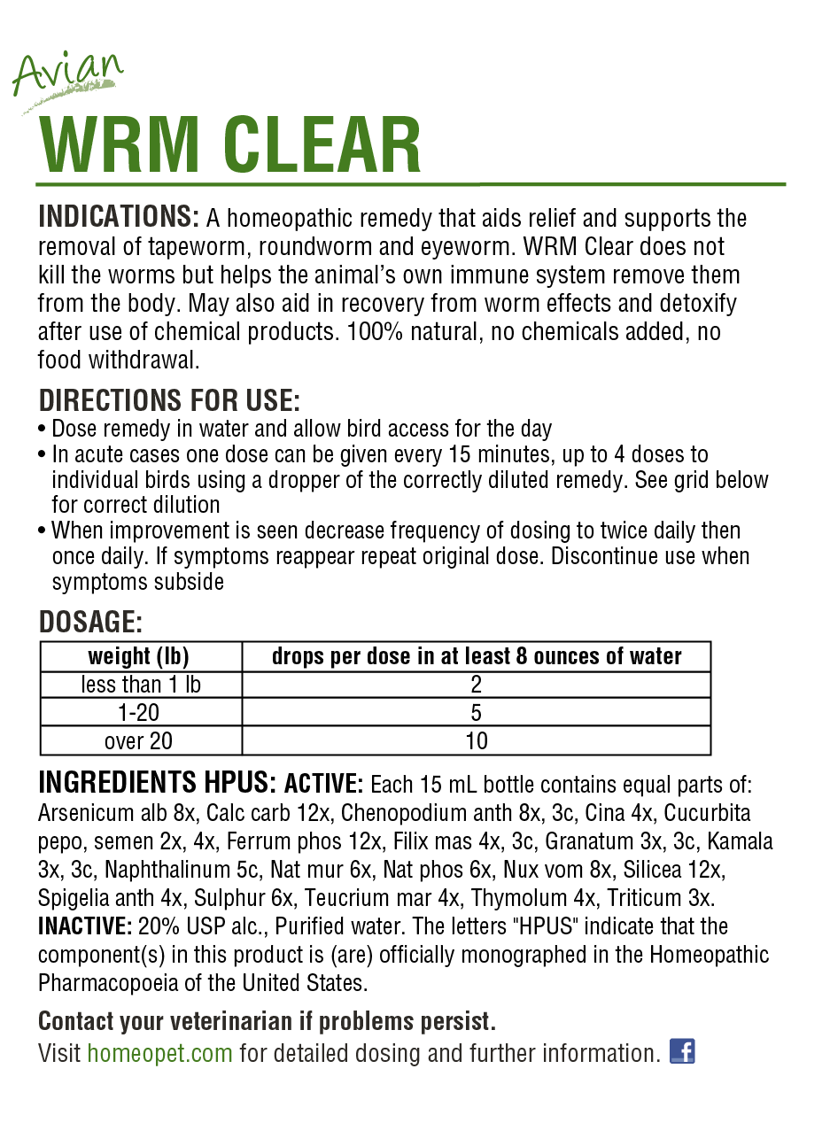 HomeoPet Avian Worm Clear, 15 mL Bottle