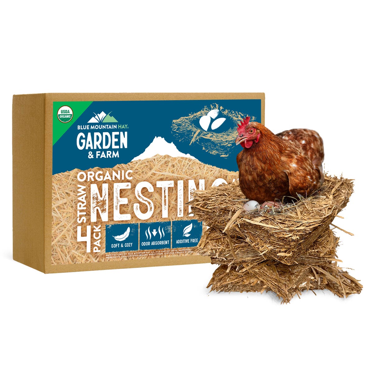 Blue Mountain Hay Organic Straw Nesting Pads, 4 Pack