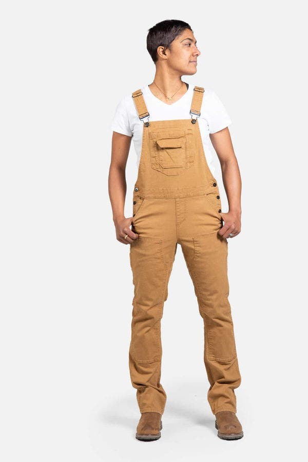 Dovetail Workwear Freshley Overalls, 8, 31 to 34 in, Cotton/Spandex, Saddle Brown Canvas
