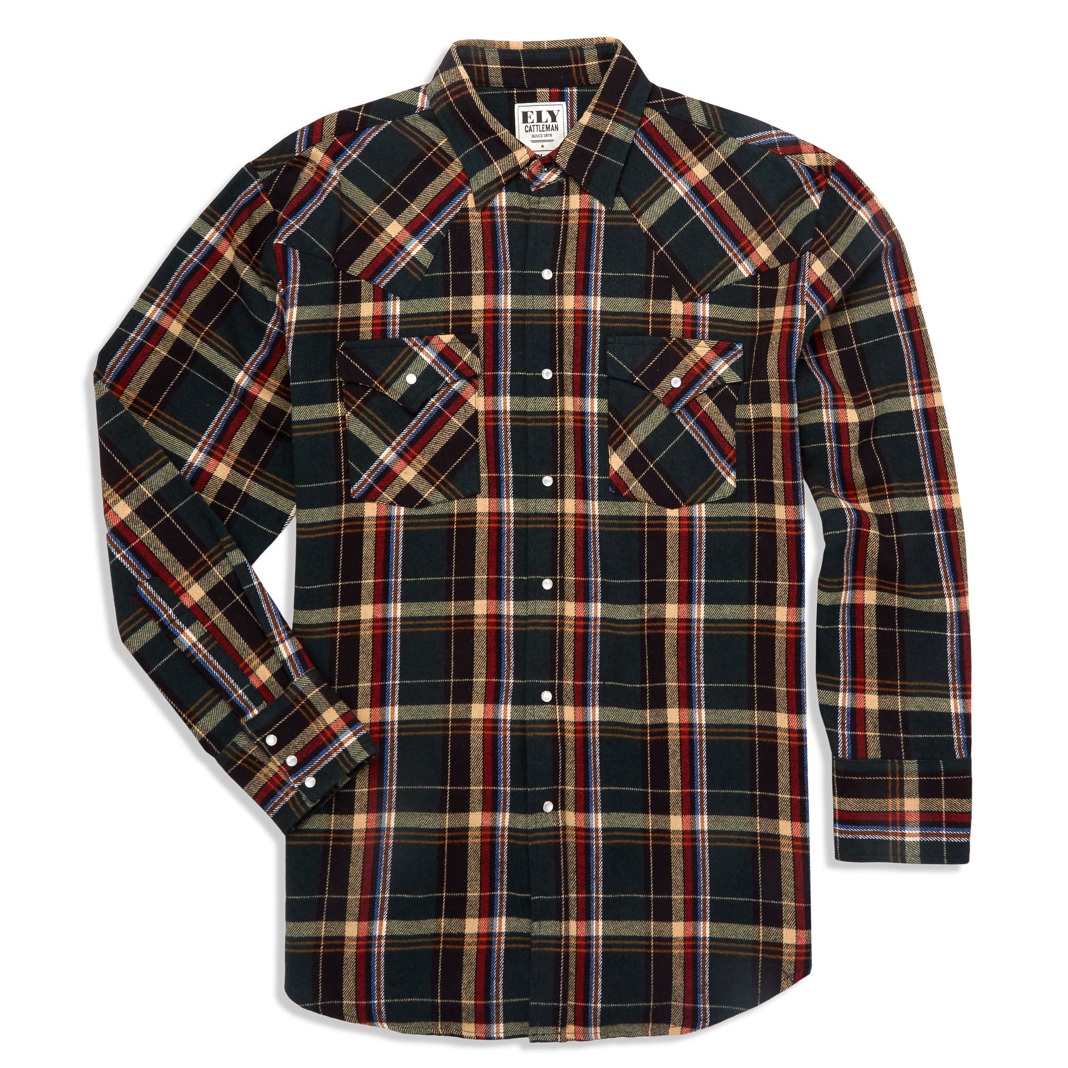 ELY CATTLEMAN Brawny Cotton Flannel Long-Sleeve Shirt- Large