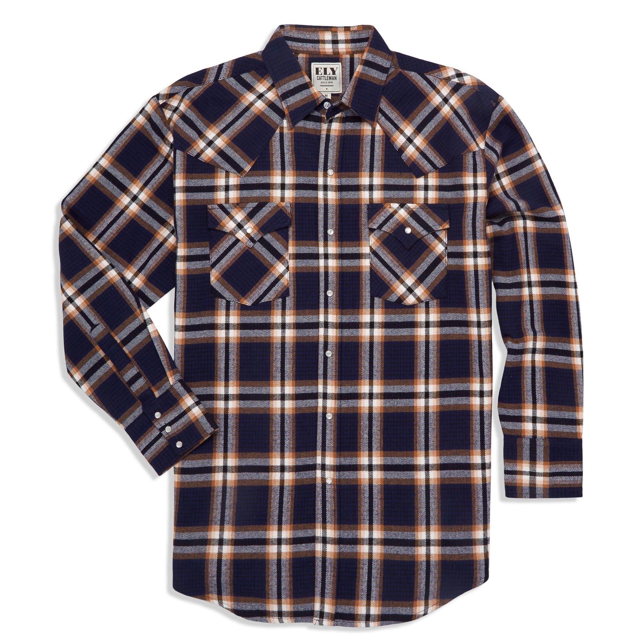 ELY CATTLEMAN Brawny Cotton Flannel Long-Sleeve Shirt- Large
