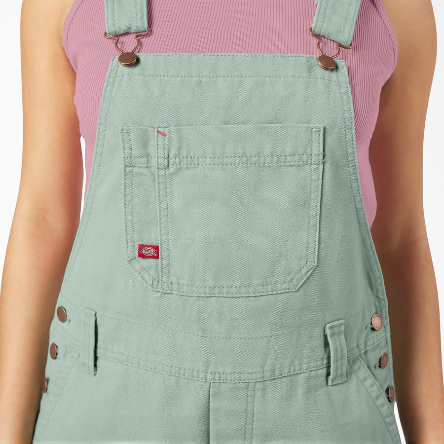 Dickies Bib Shortalls, M, Cotton, Ice Green, Relaxed Fit, 7 in L Inseam
