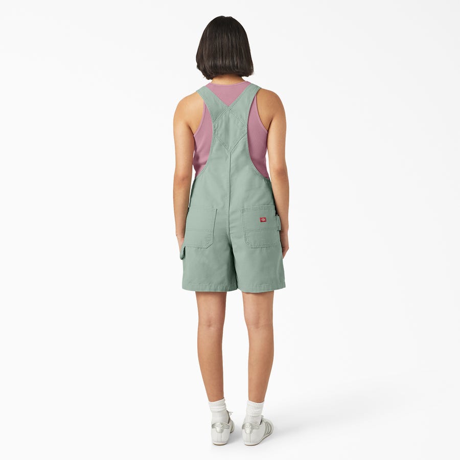 Dickies Bib Shortalls, M, Cotton, Ice Green, Relaxed Fit, 7 in L Inseam
