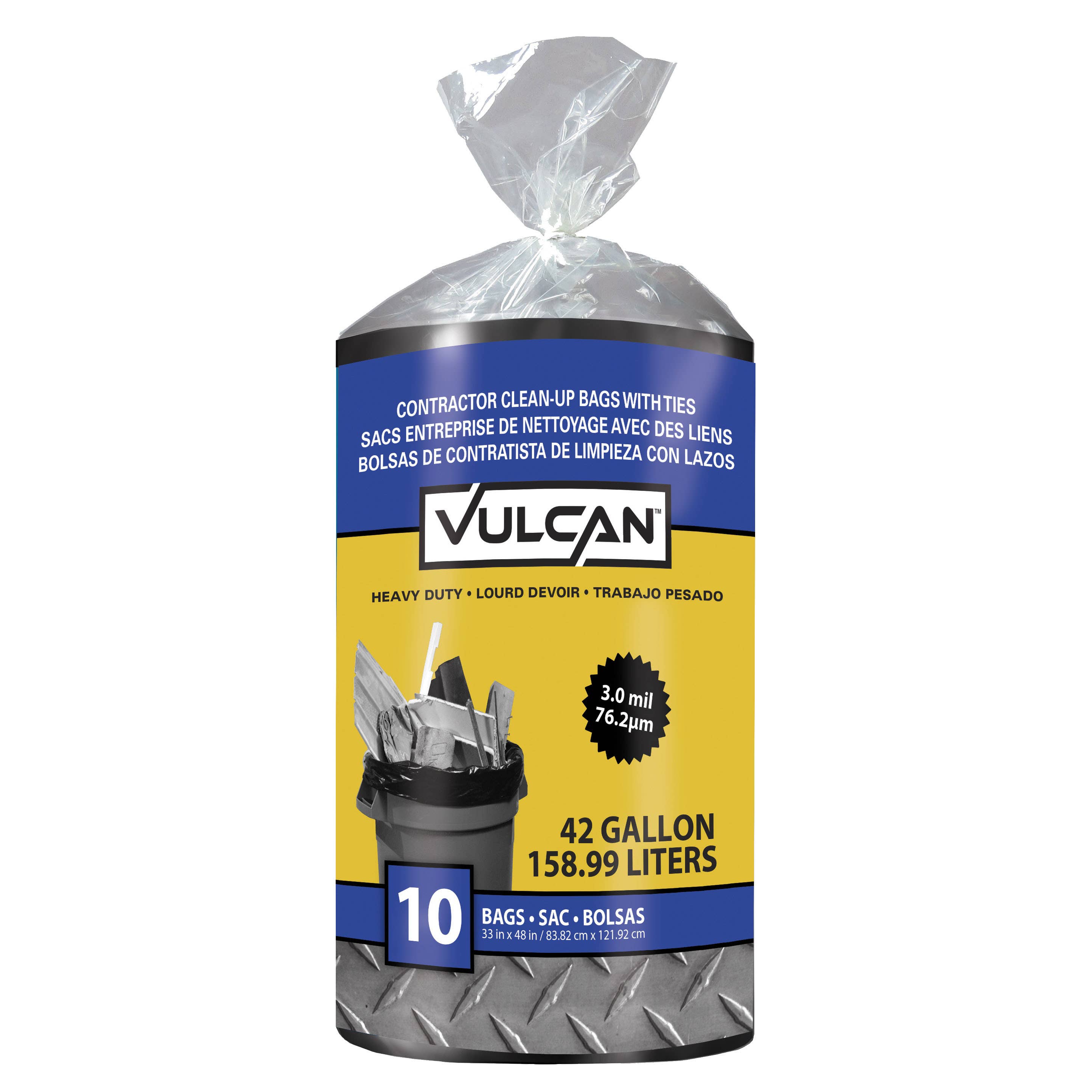 Vulcan FG-03812-06 10 Heavy-Duty Trash Bag with Ties, 42 gal, Poly, Black