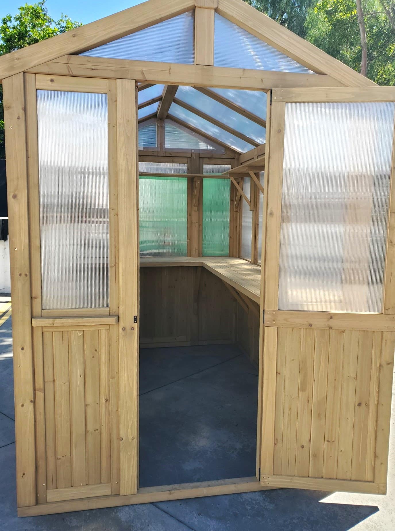 Rugged Ranch Solid Wood Greenhouse with Shelving , 5.5' X 8' X 7.75'