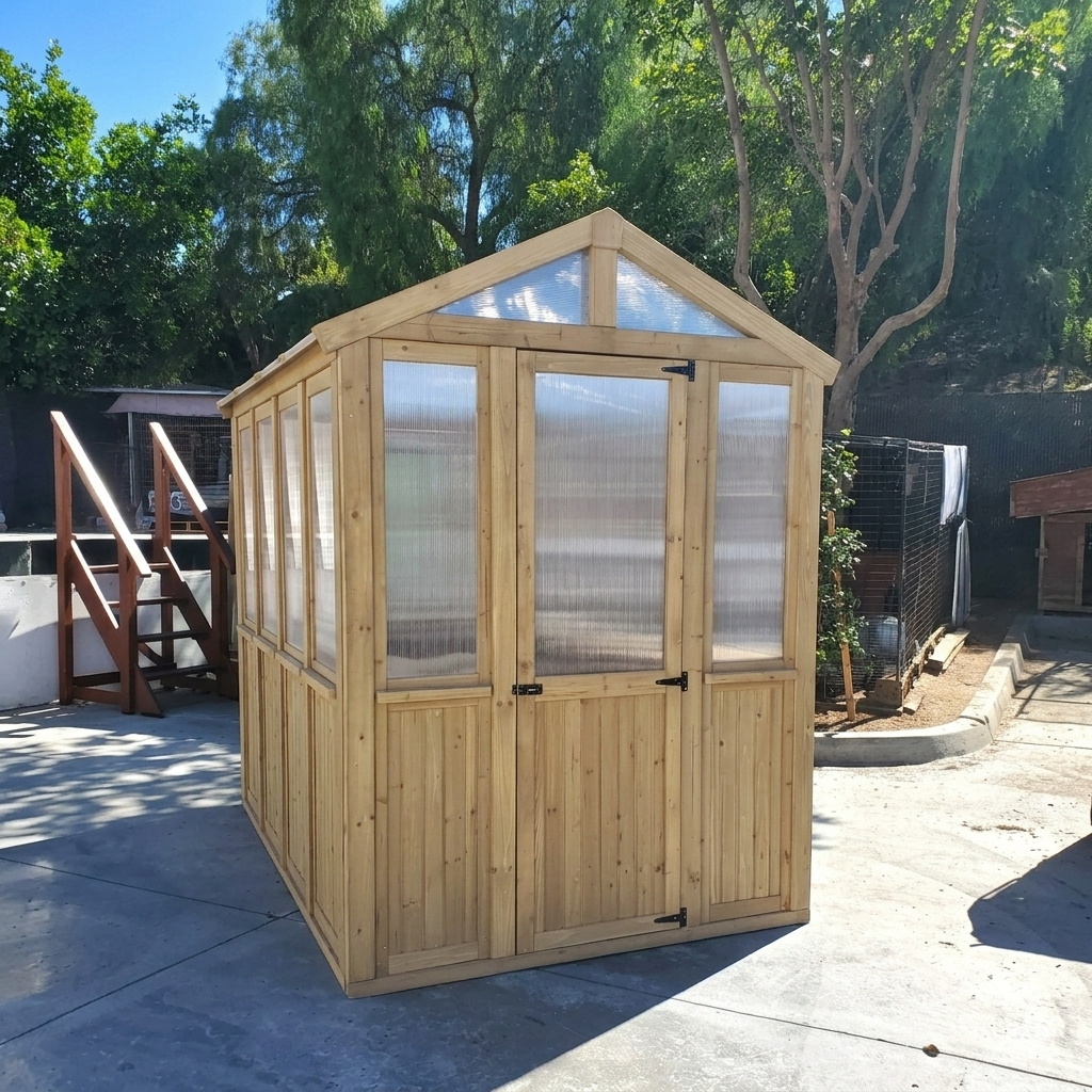 Rugged Ranch Solid Wood Greenhouse with Shelving , 5.5' X 8' X 7.75'